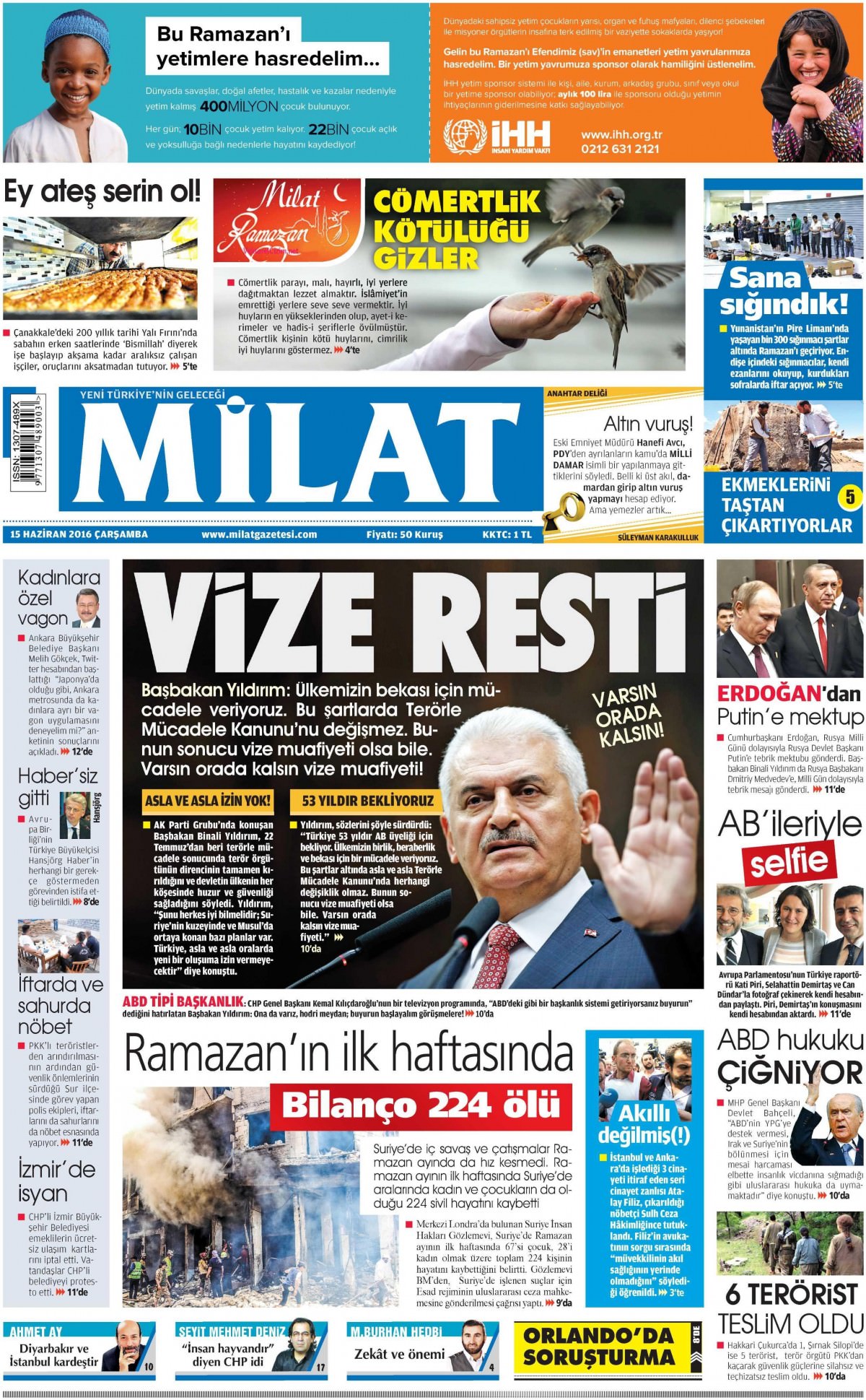 15 Haziran 2016 gazete manşetleri - 854