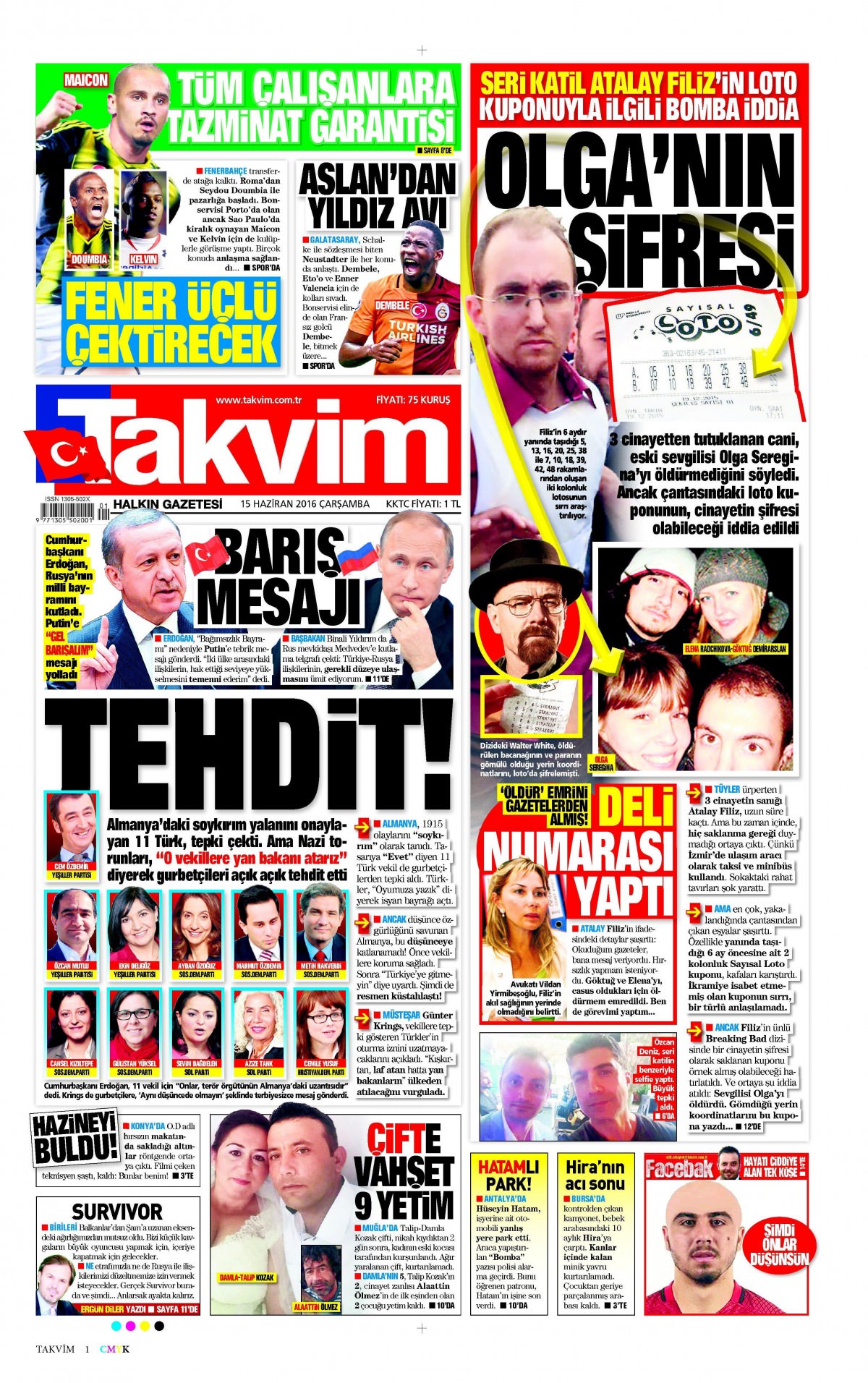 15 Haziran 2016 gazete manşetleri - 606