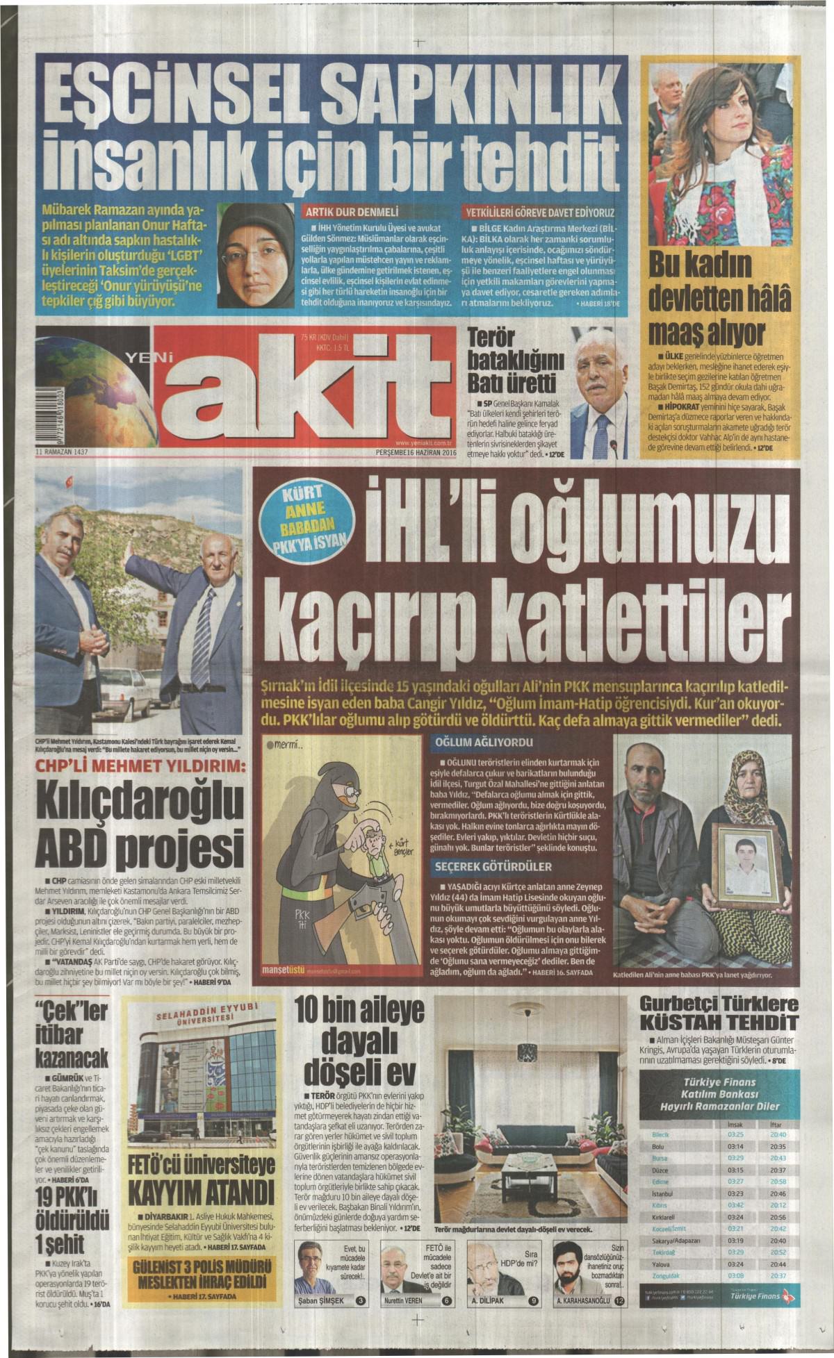 16 Haziran 2016 gazete manşetleri - 19