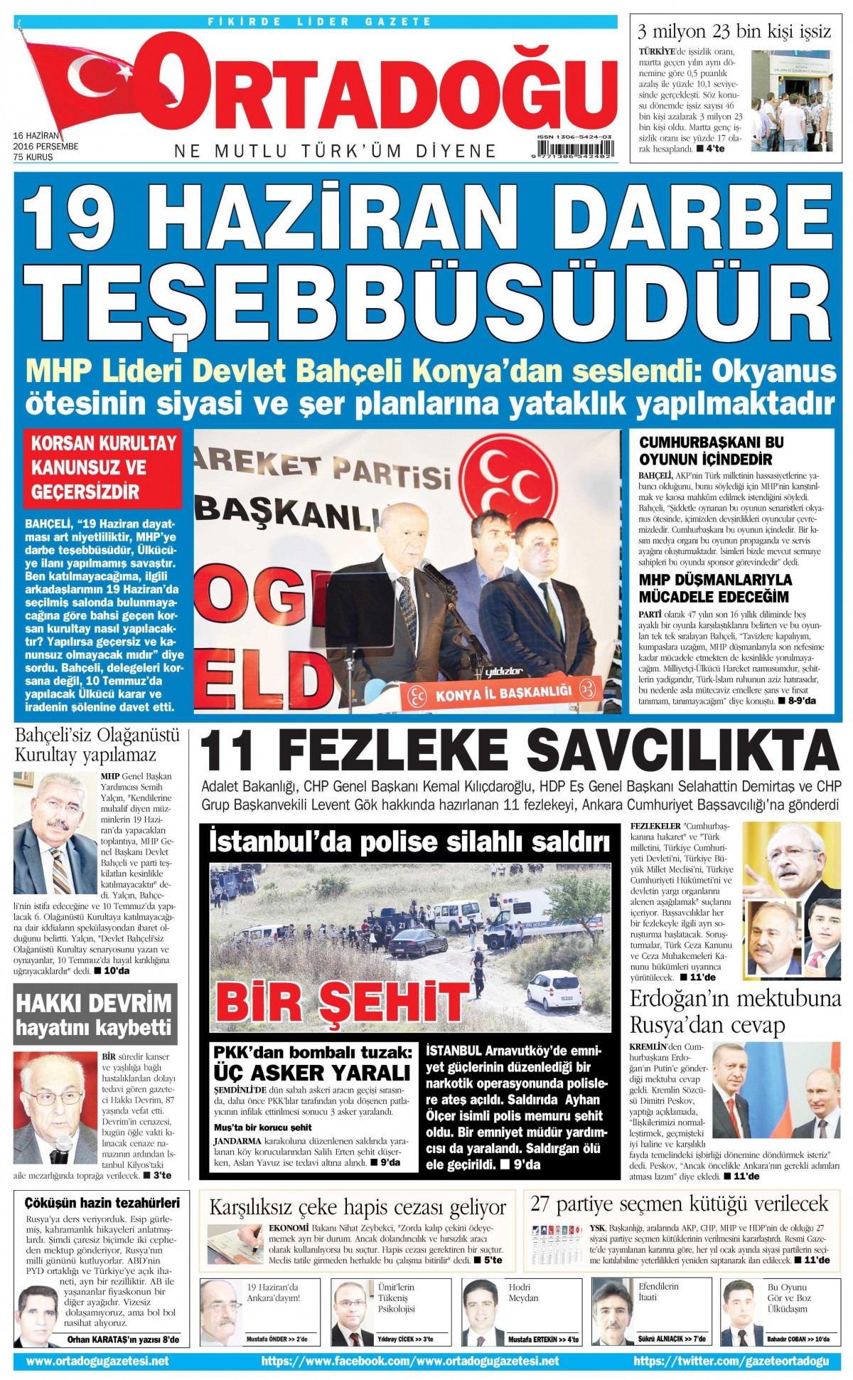 16 Haziran 2016 gazete manşetleri - 21