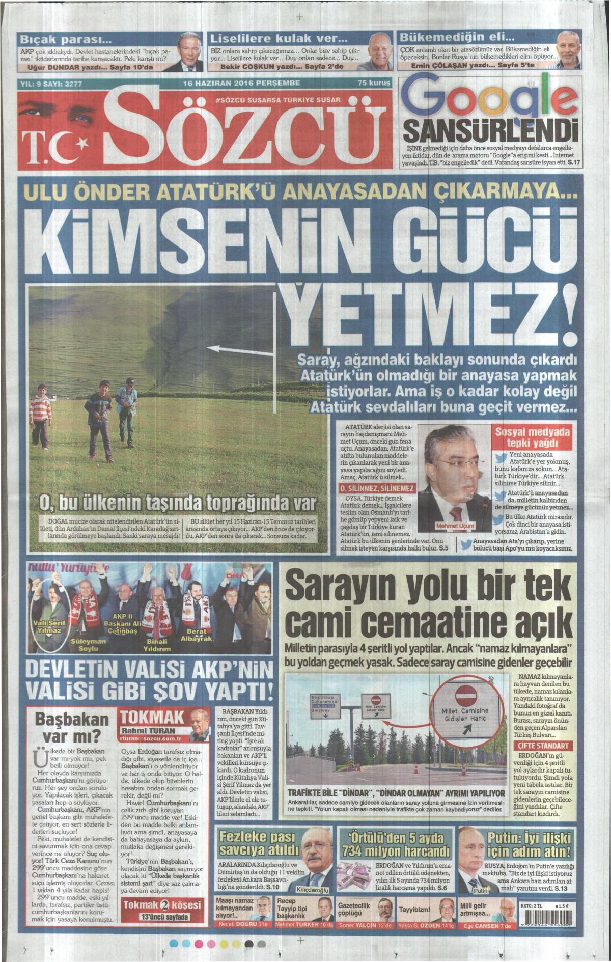 16 Haziran 2016 gazete manşetleri - 12