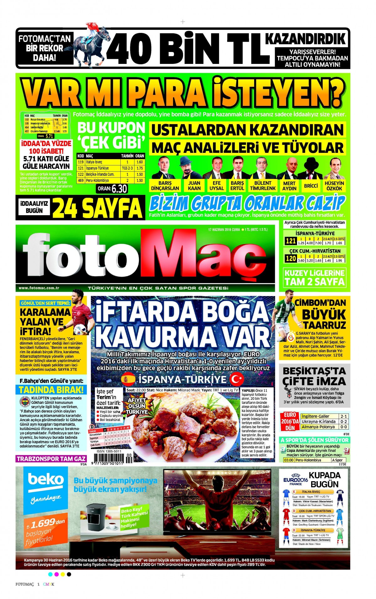 17 Haziran 2016 gazete manşetleri - 6