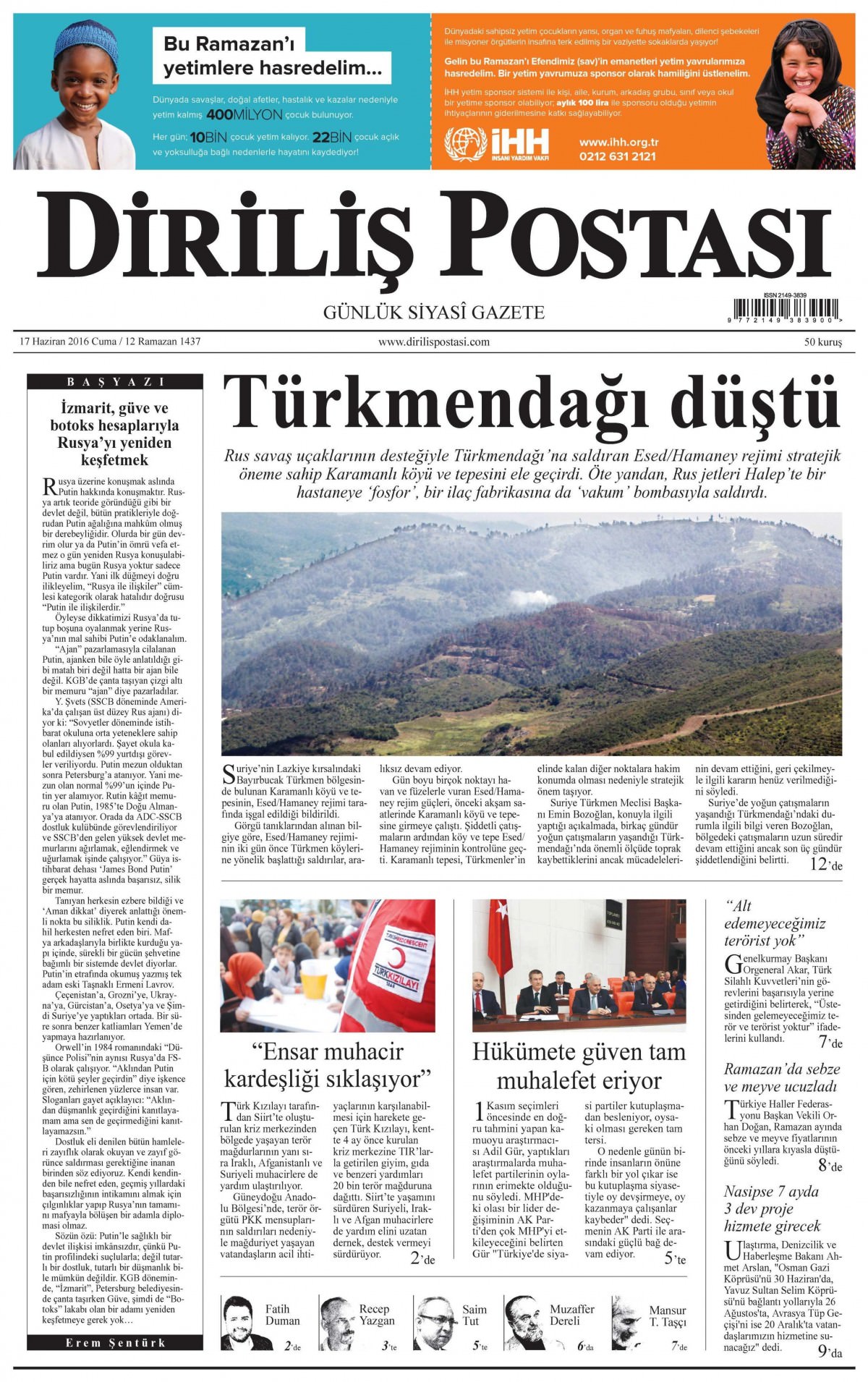 17 Haziran 2016 gazete manşetleri - 1