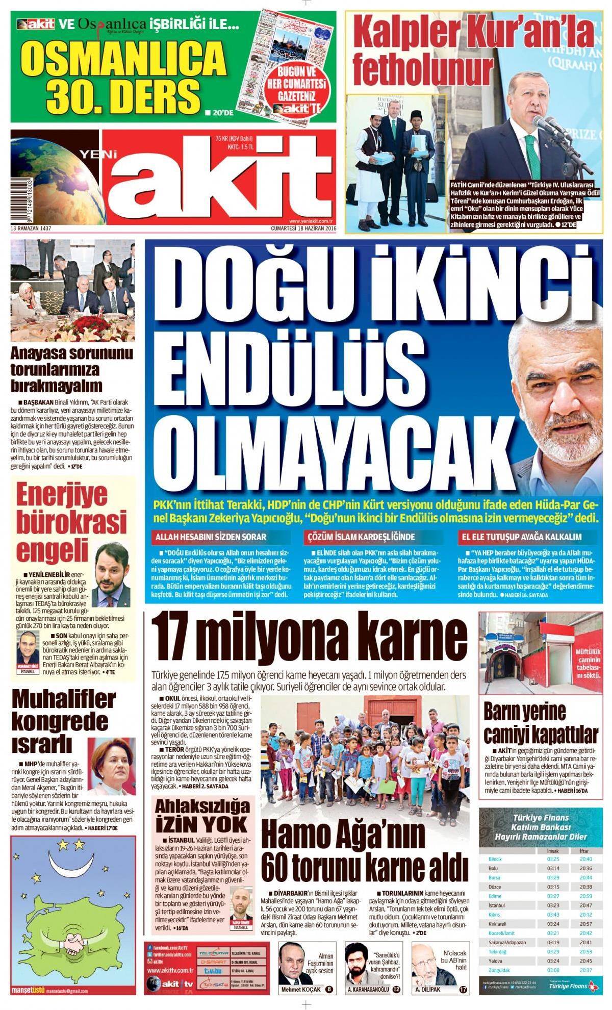 18 Haziran 2016 gazete manşetleri - 10