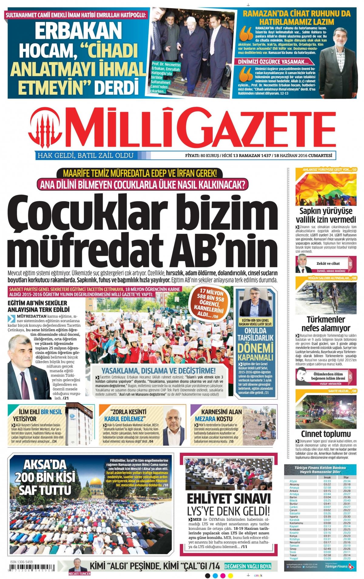 18 Haziran 2016 gazete manşetleri - 18