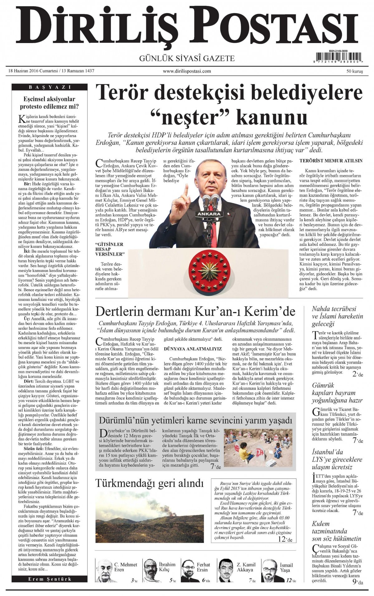 18 Haziran 2016 gazete manşetleri - 25