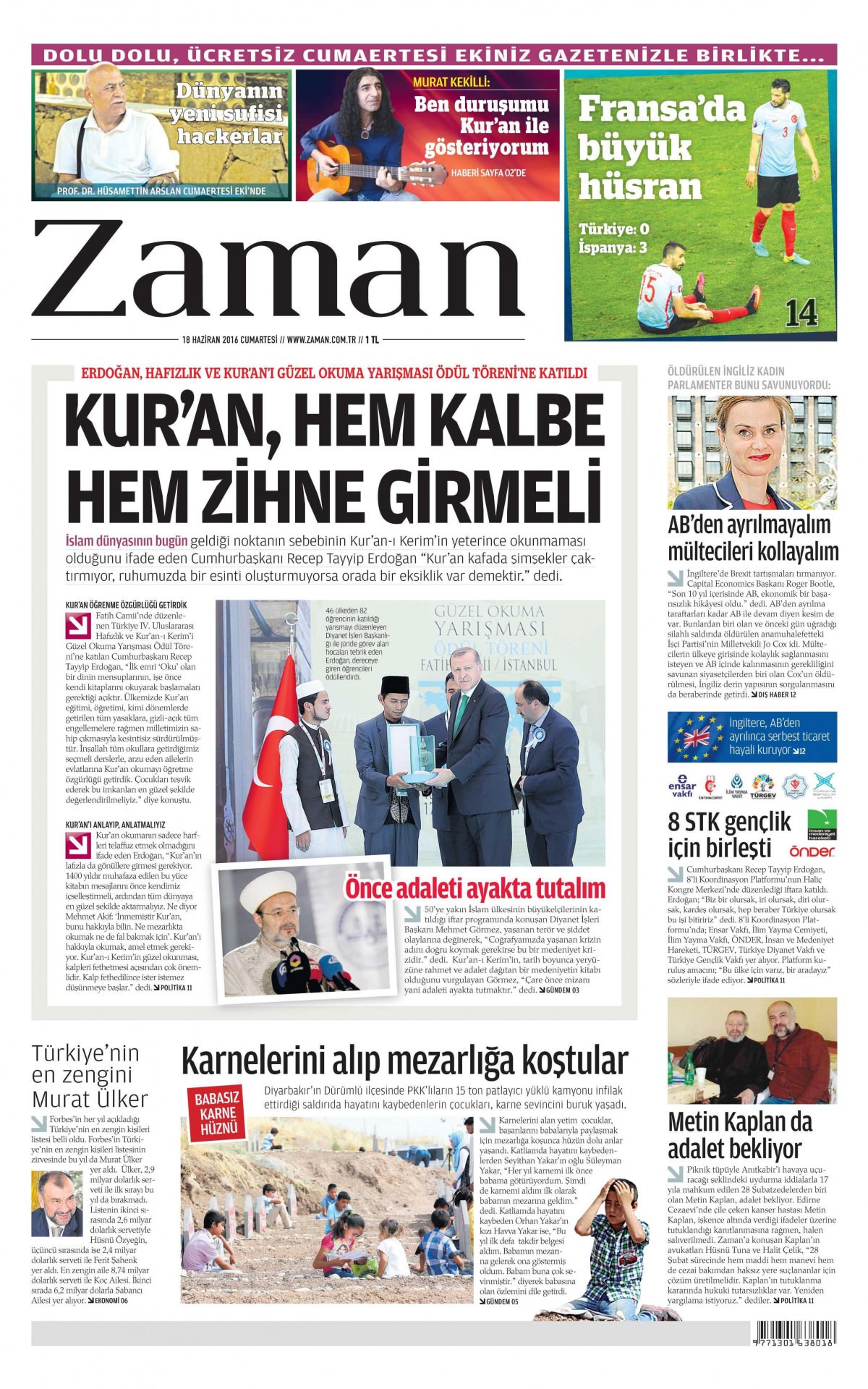 18 Haziran 2016 gazete manşetleri - 9