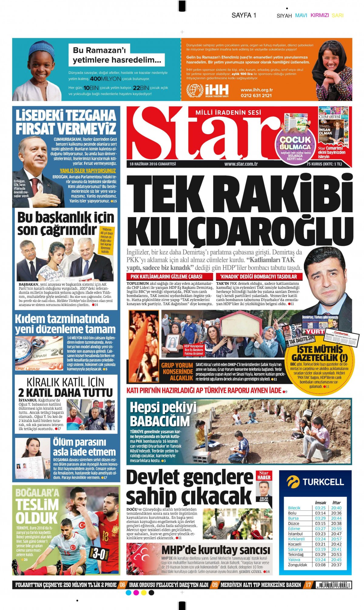 18 Haziran 2016 gazete manşetleri - 1