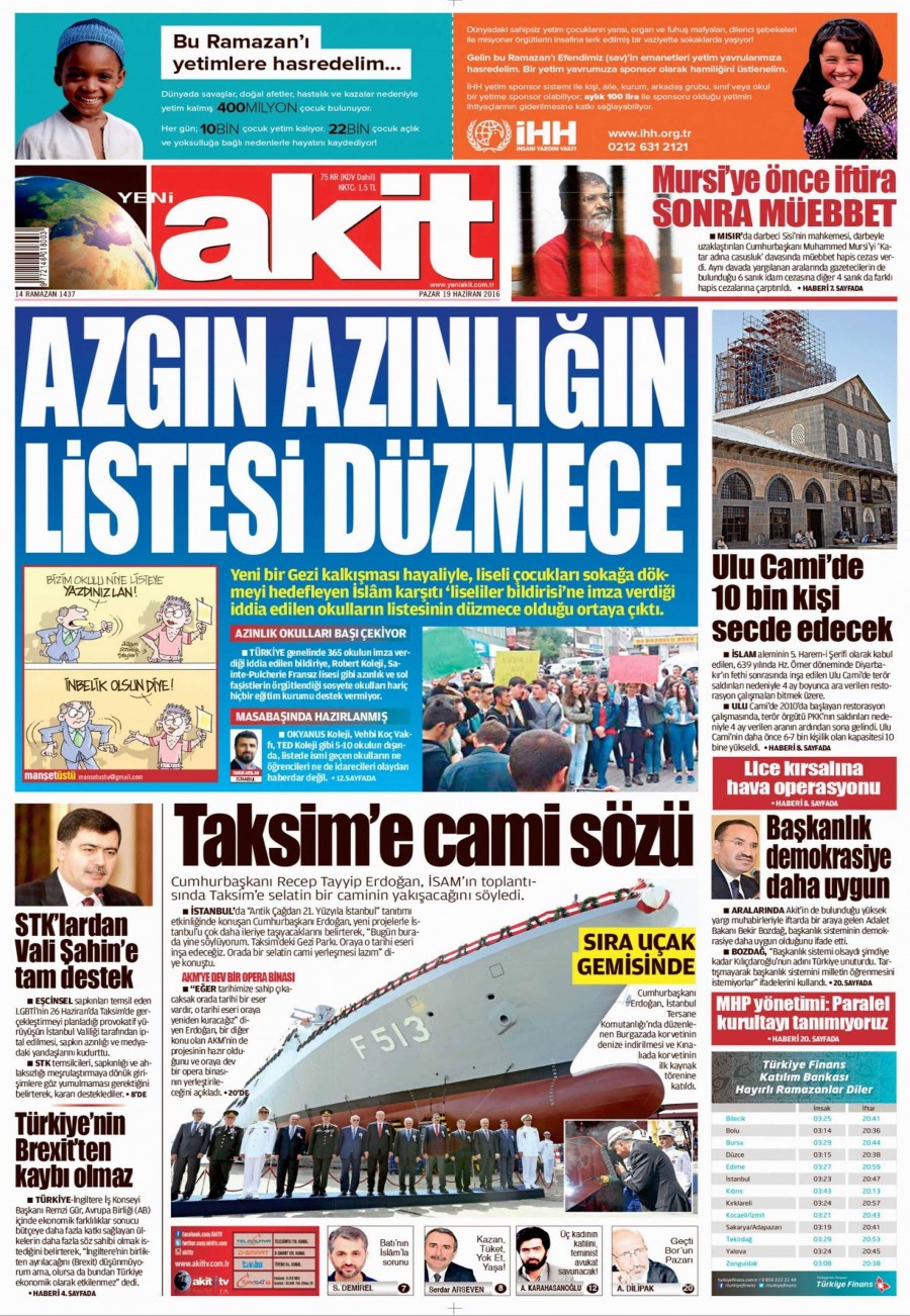 19 Haziran 2016 gazete manşetleri - 822