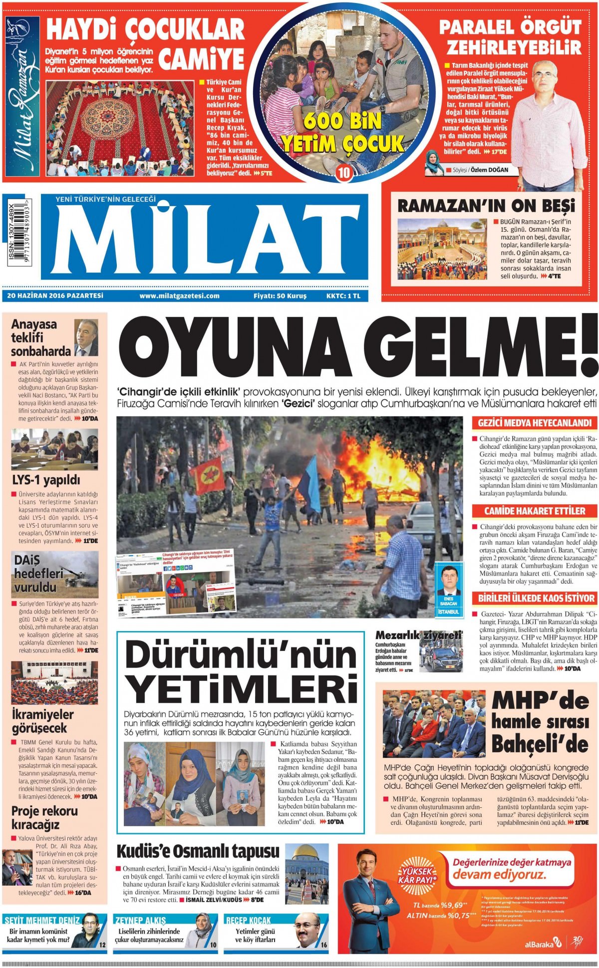 20 Haziran 2016 gazete manşetleri - 526