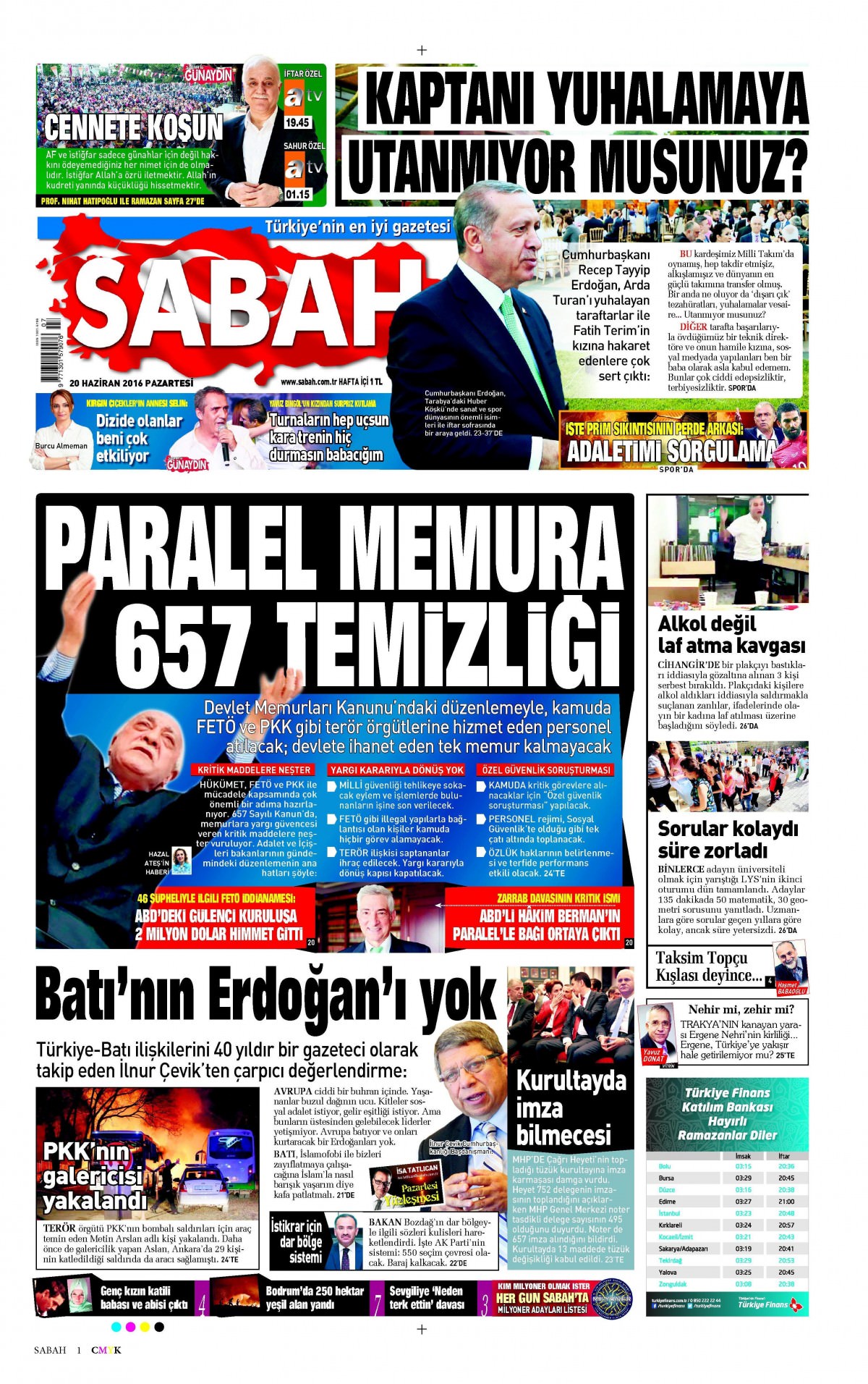 20 Haziran 2016 gazete manşetleri - 810