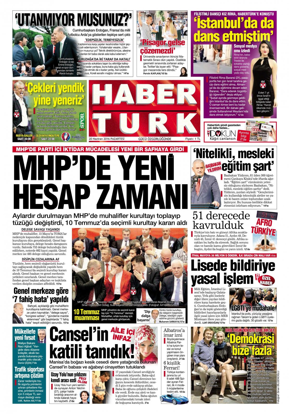 20 Haziran 2016 gazete manşetleri - 878