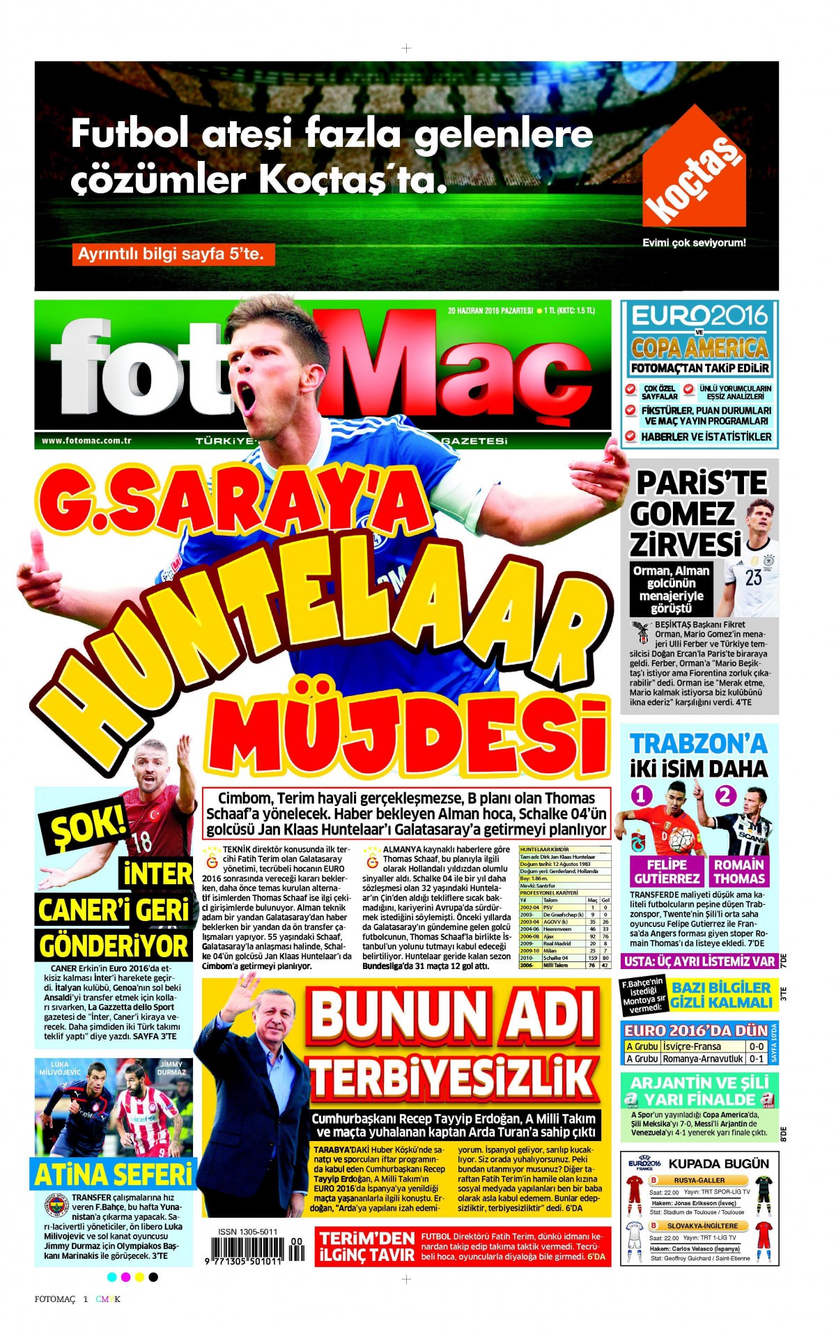 20 Haziran 2016 gazete manşetleri - 720