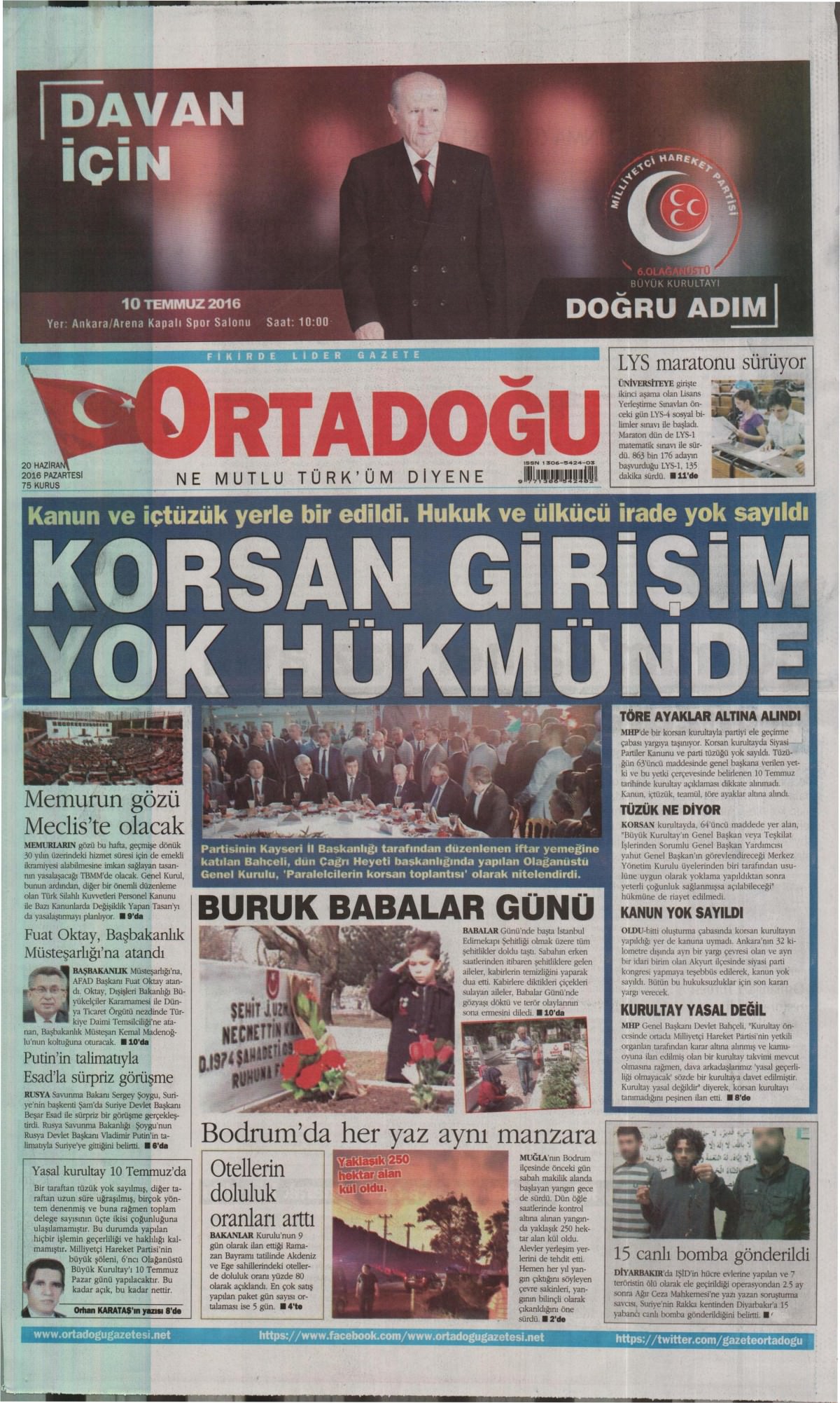 20 Haziran 2016 gazete manşetleri - 719