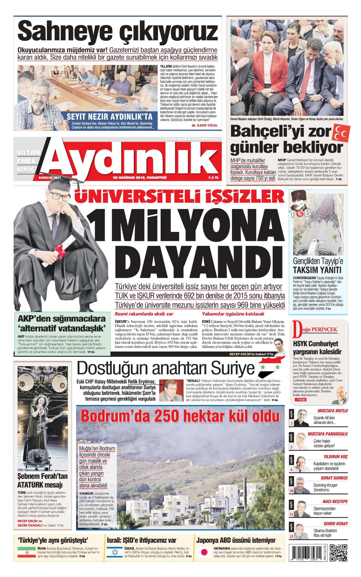 20 Haziran 2016 gazete manşetleri - 893