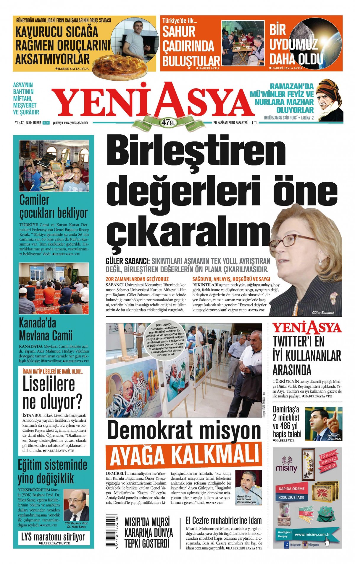 20 Haziran 2016 gazete manşetleri - 940