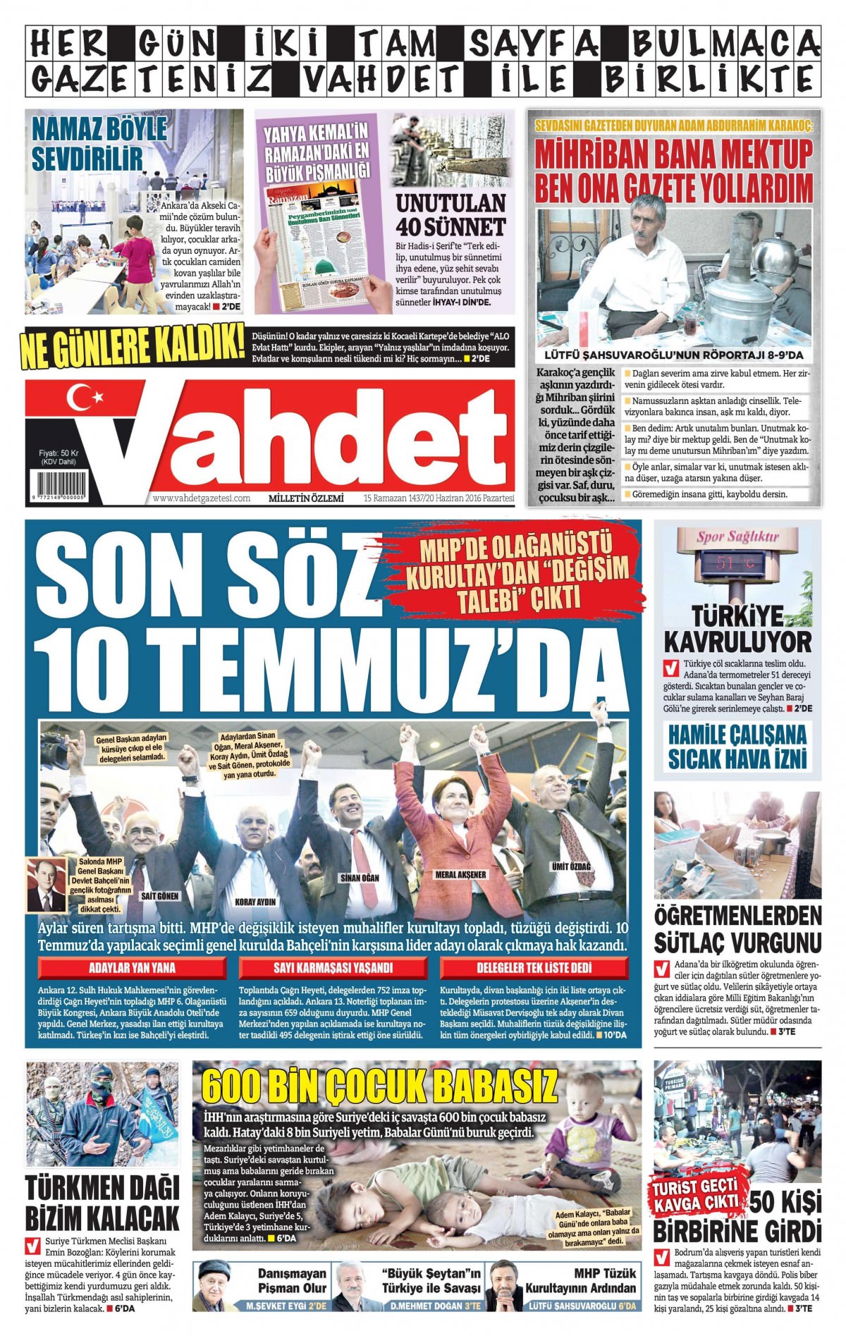 20 Haziran 2016 gazete manşetleri - 892