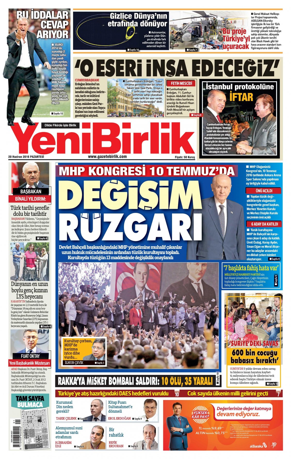 20 Haziran 2016 gazete manşetleri - 713