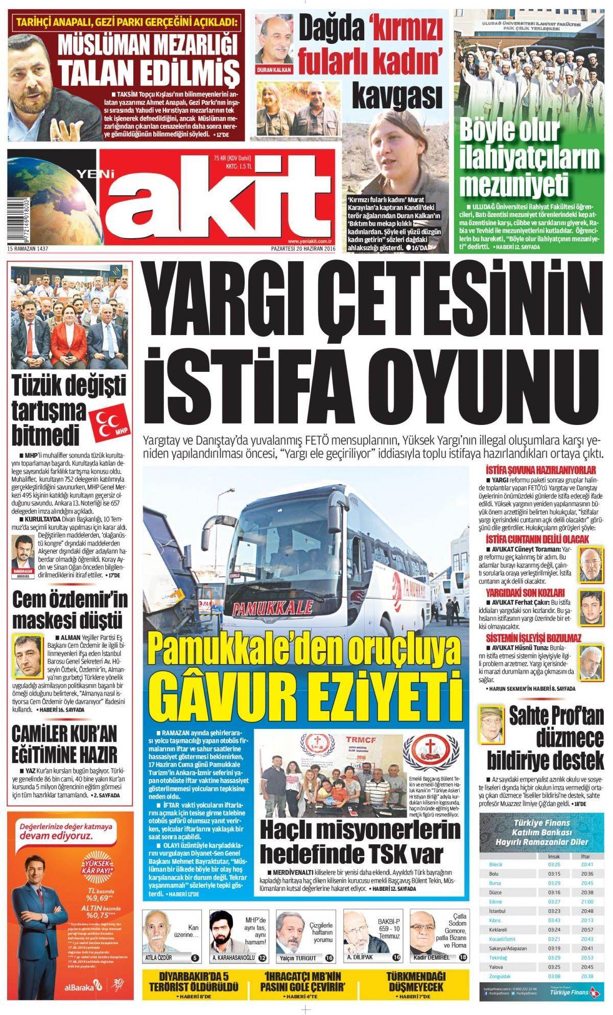 20 Haziran 2016 gazete manşetleri - 714