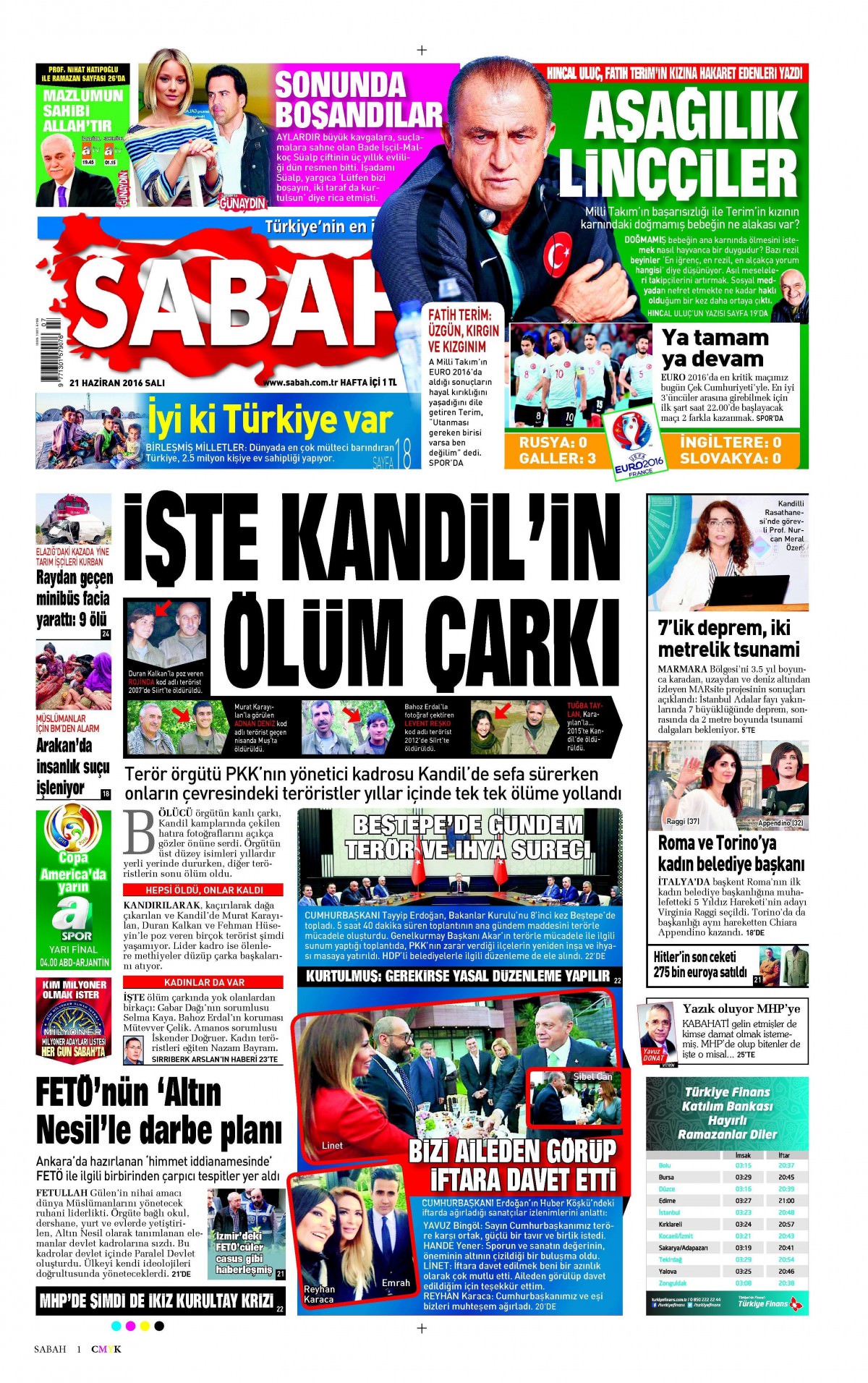 21 Haziran 2016 gazete manşetleri - 600