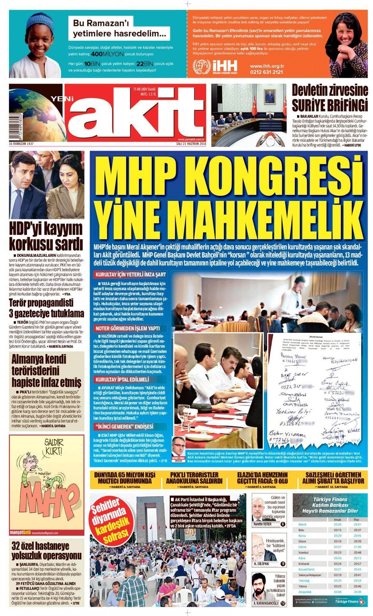 21 Haziran 2016 gazete manşetleri - 840