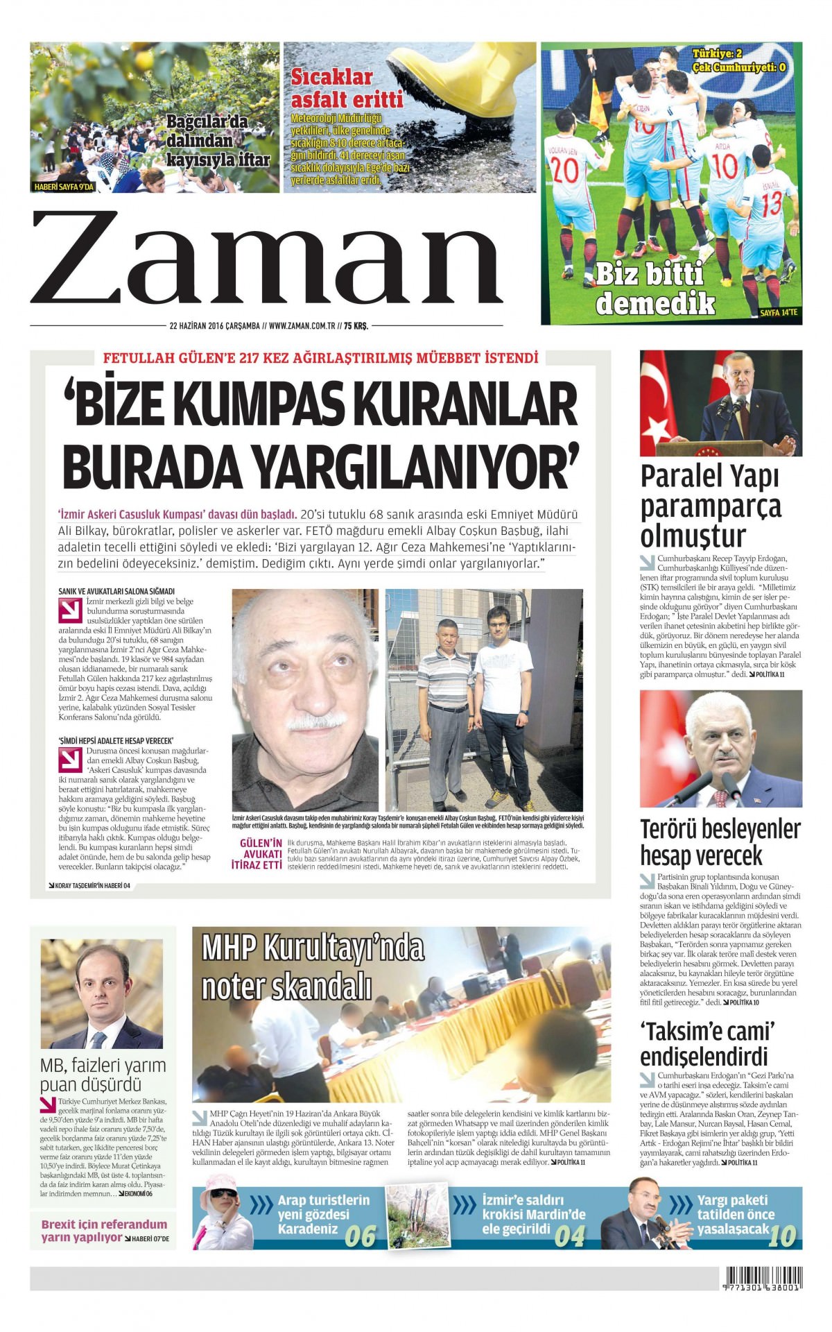 22 Haziran 2016 gazete manşetleri - 699