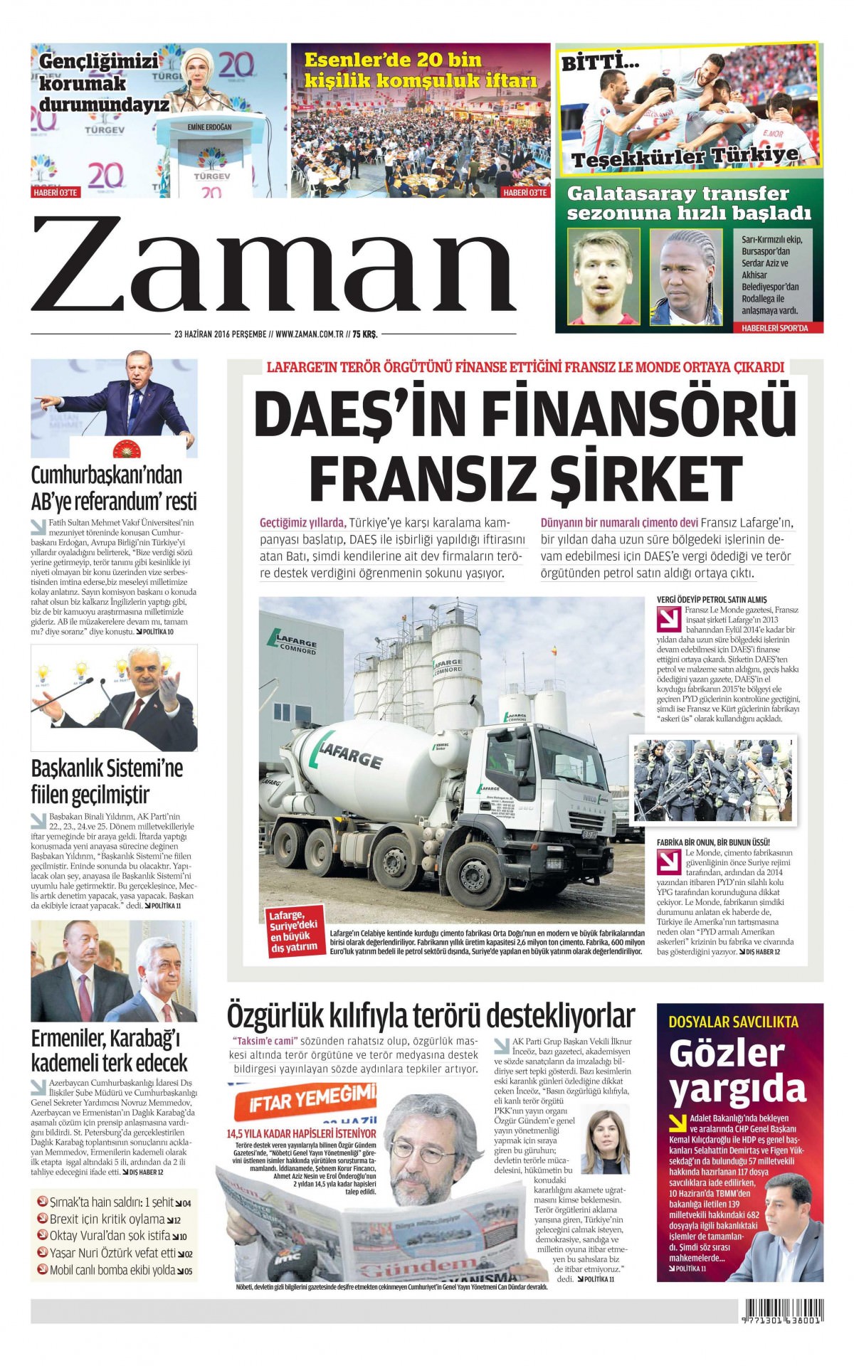 23 Haziran 2016 gazete manşetleri - 797