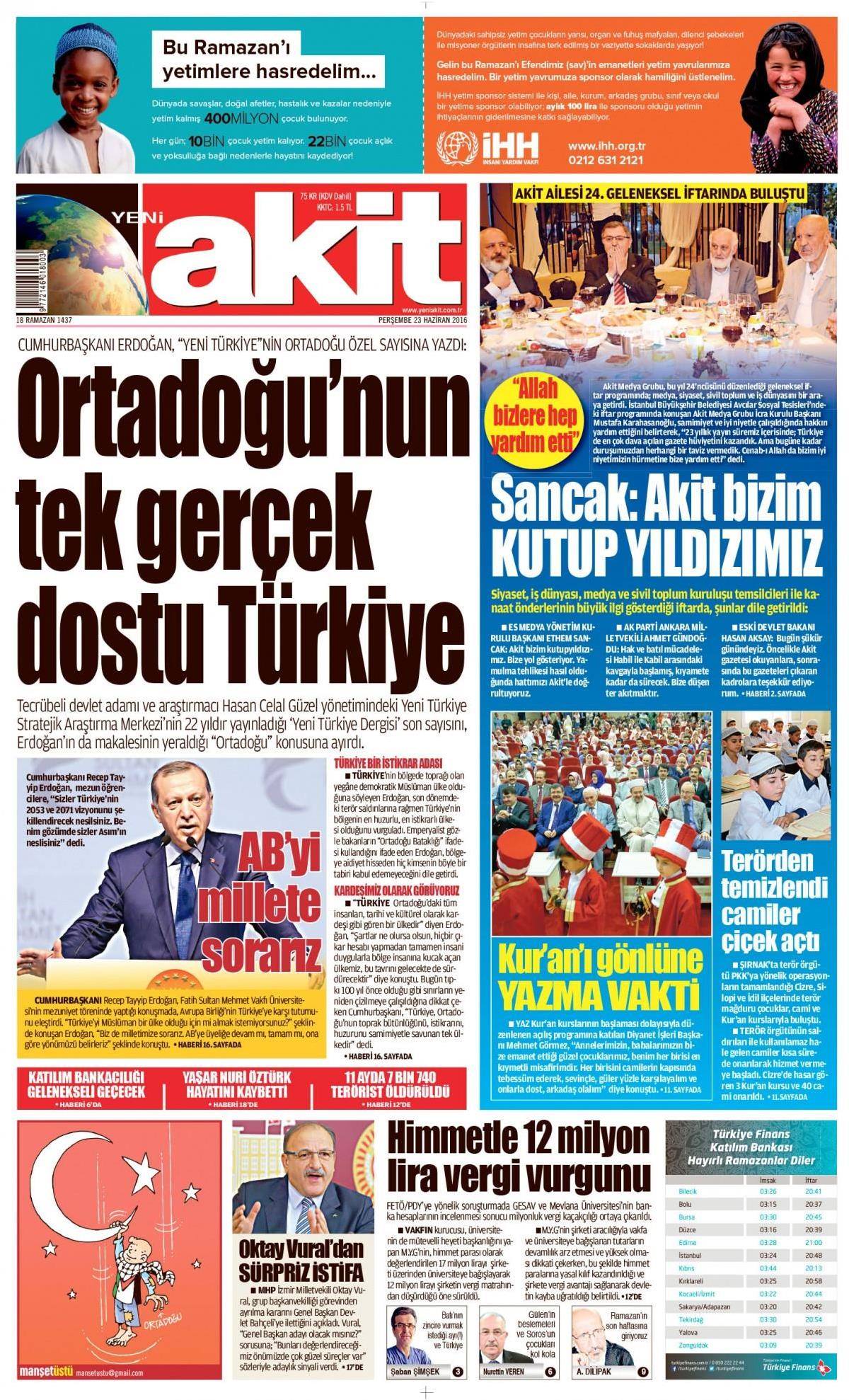 23 Haziran 2016 gazete manşetleri - 898