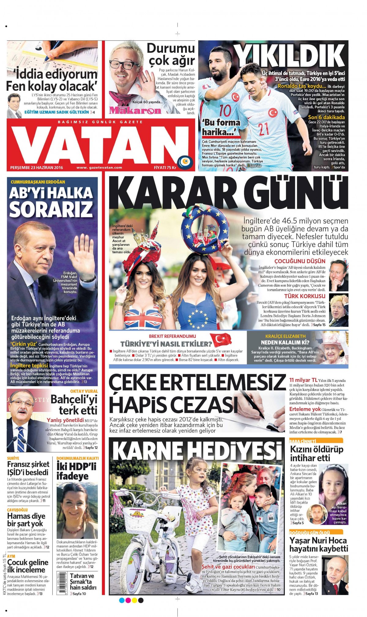 23 Haziran 2016 gazete manşetleri - 784