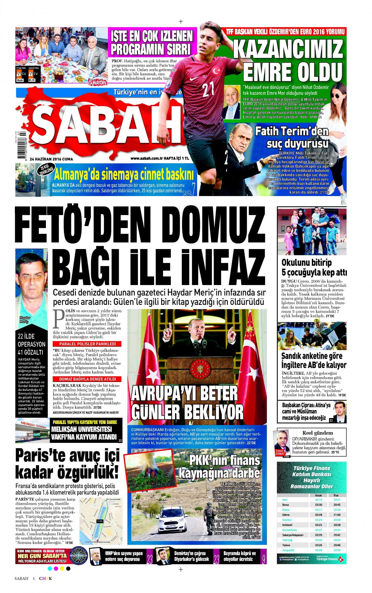 24 Haziran 2016 gazete manşetleri - 19