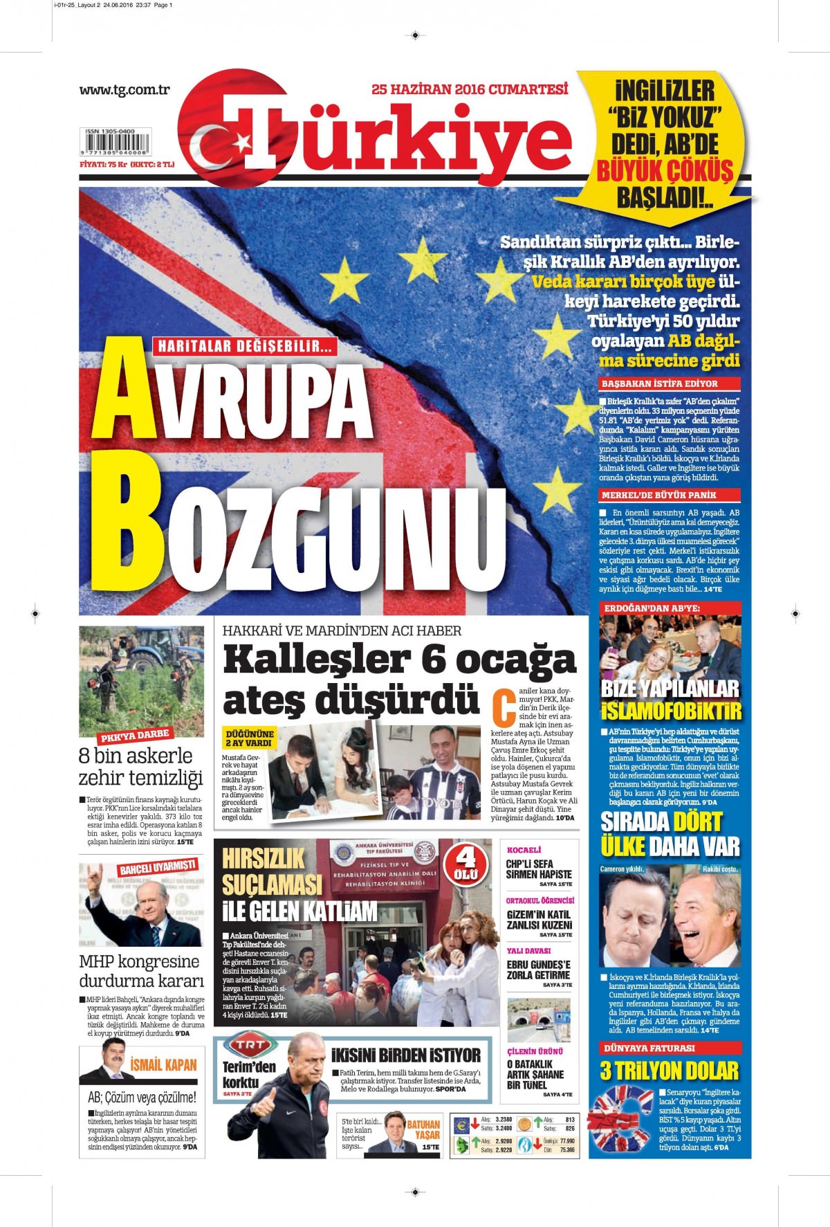 25 Haziran 2016 gazete manşetleri - 850