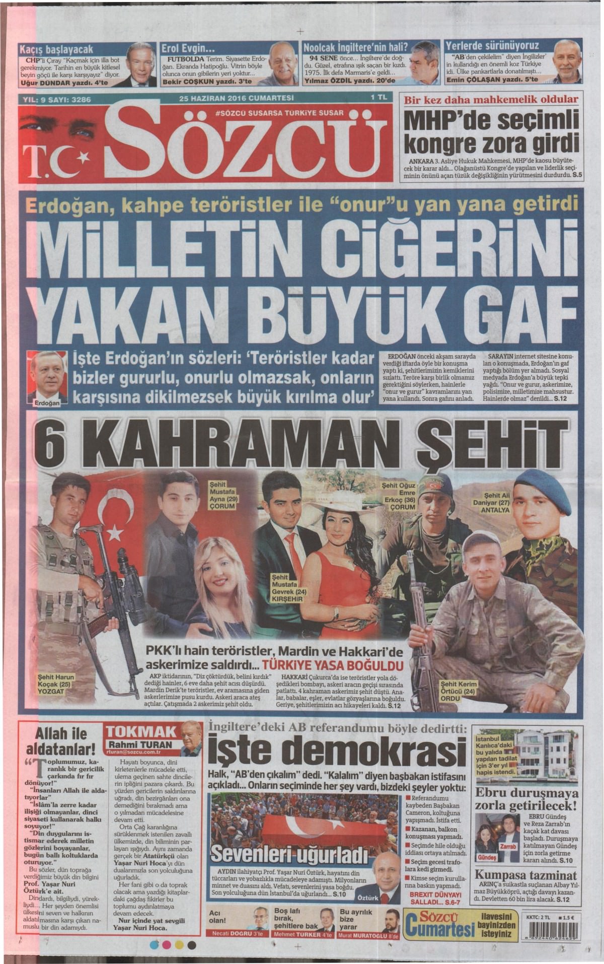 25 Haziran 2016 gazete manşetleri - 716