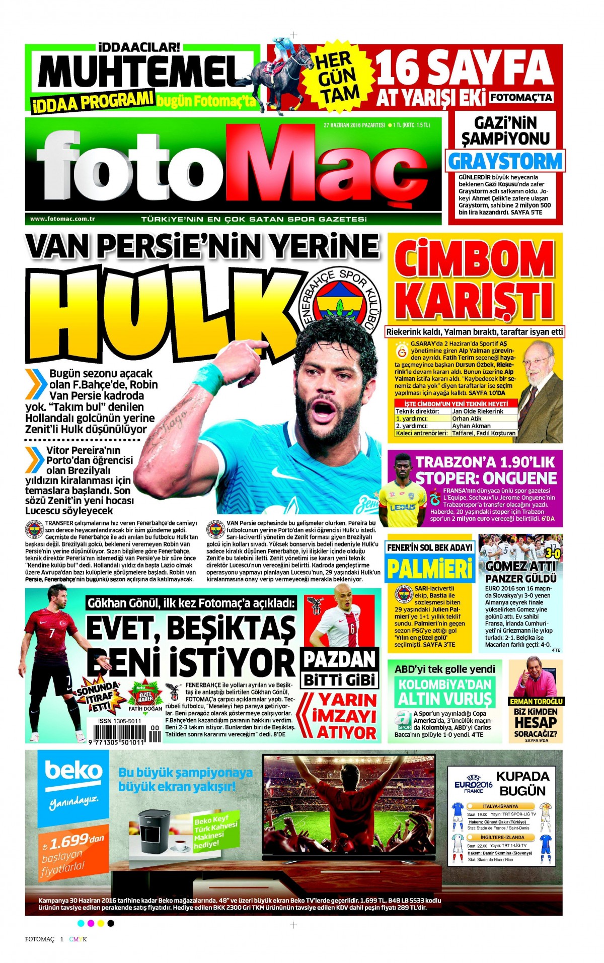 27 Haziran 2016 gazete manşetleri - 783
