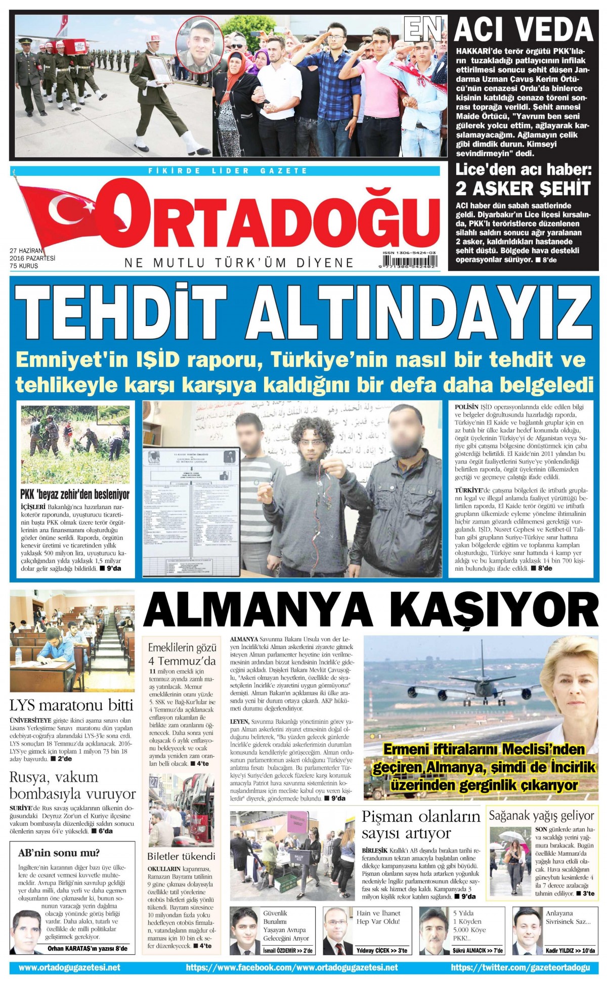 27 Haziran 2016 gazete manşetleri - 521