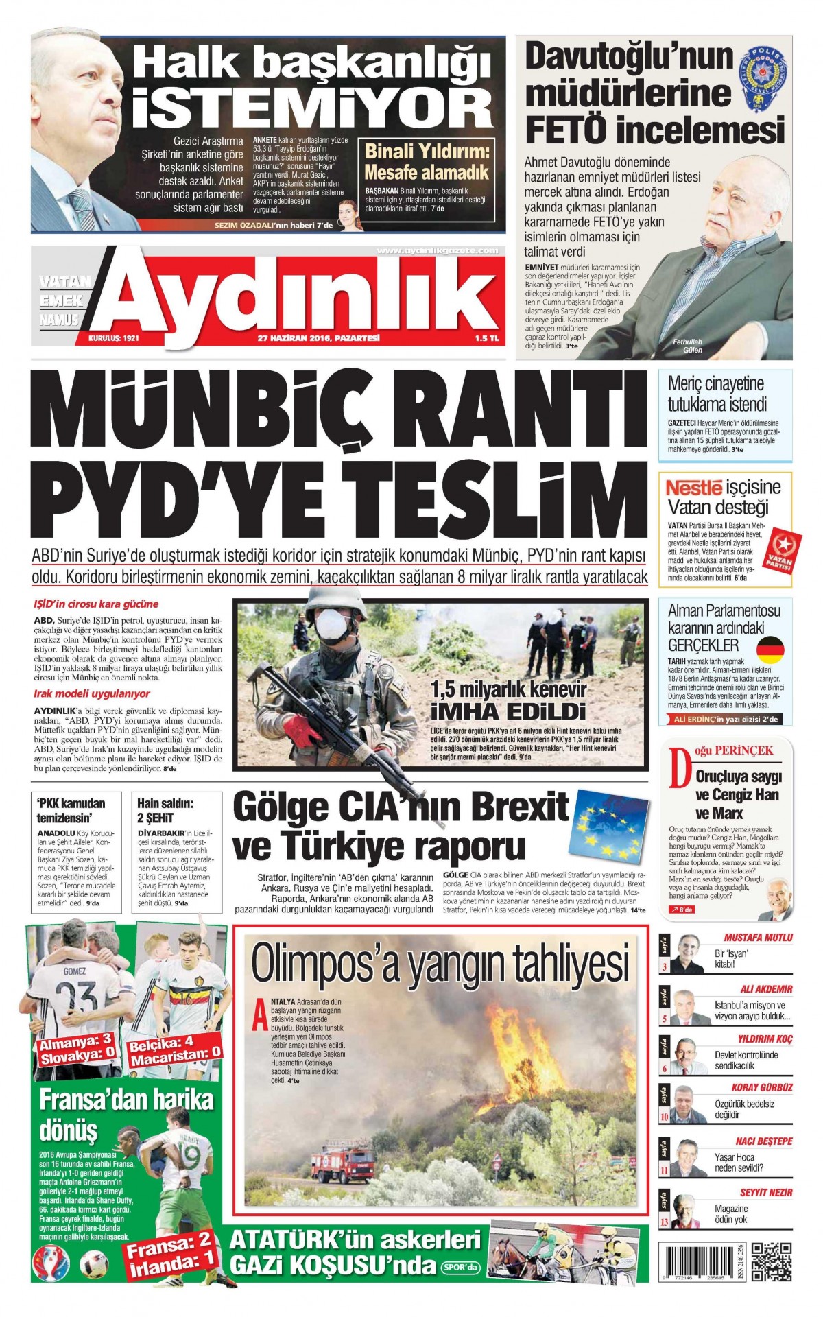 27 Haziran 2016 gazete manşetleri - 747