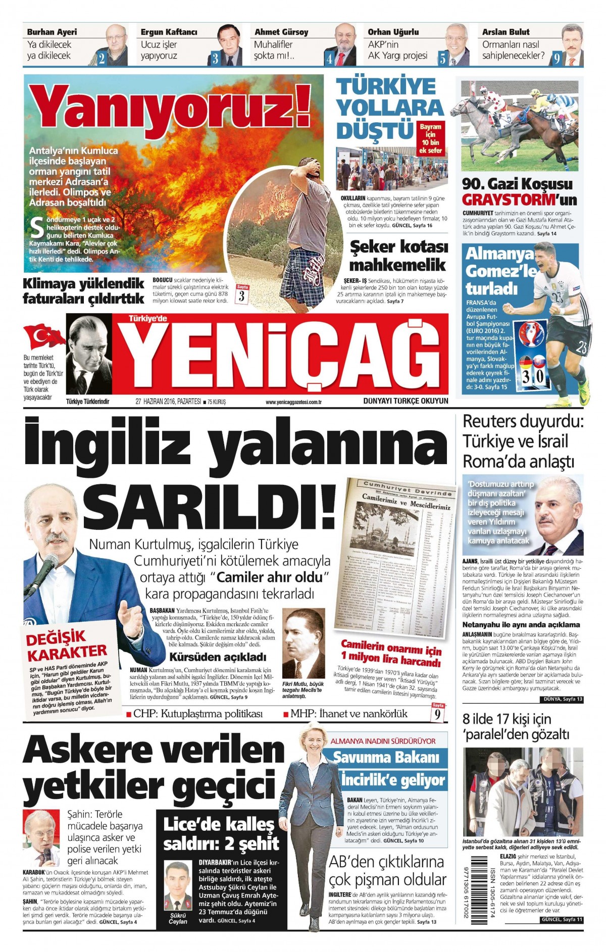27 Haziran 2016 gazete manşetleri - 541