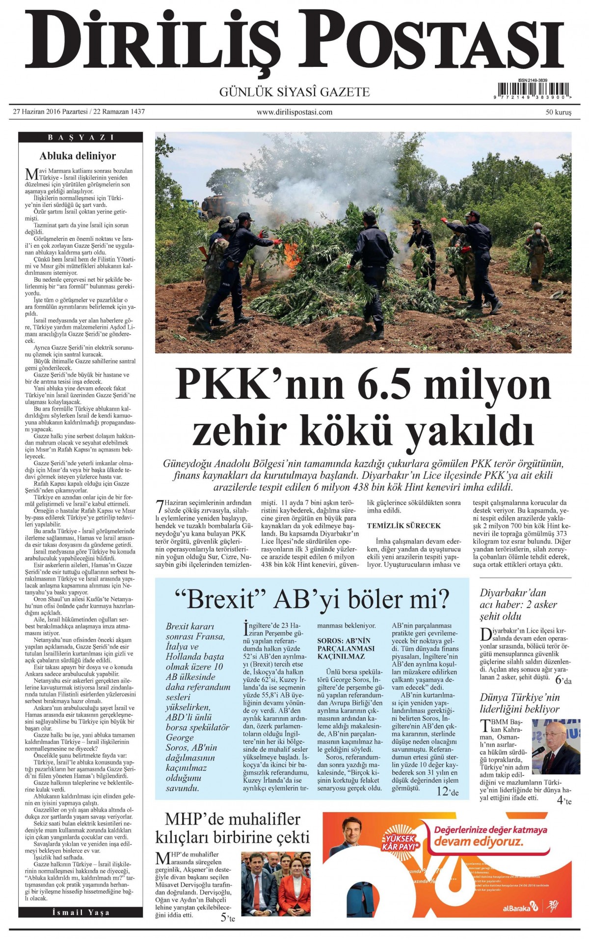 27 Haziran 2016 gazete manşetleri - 523