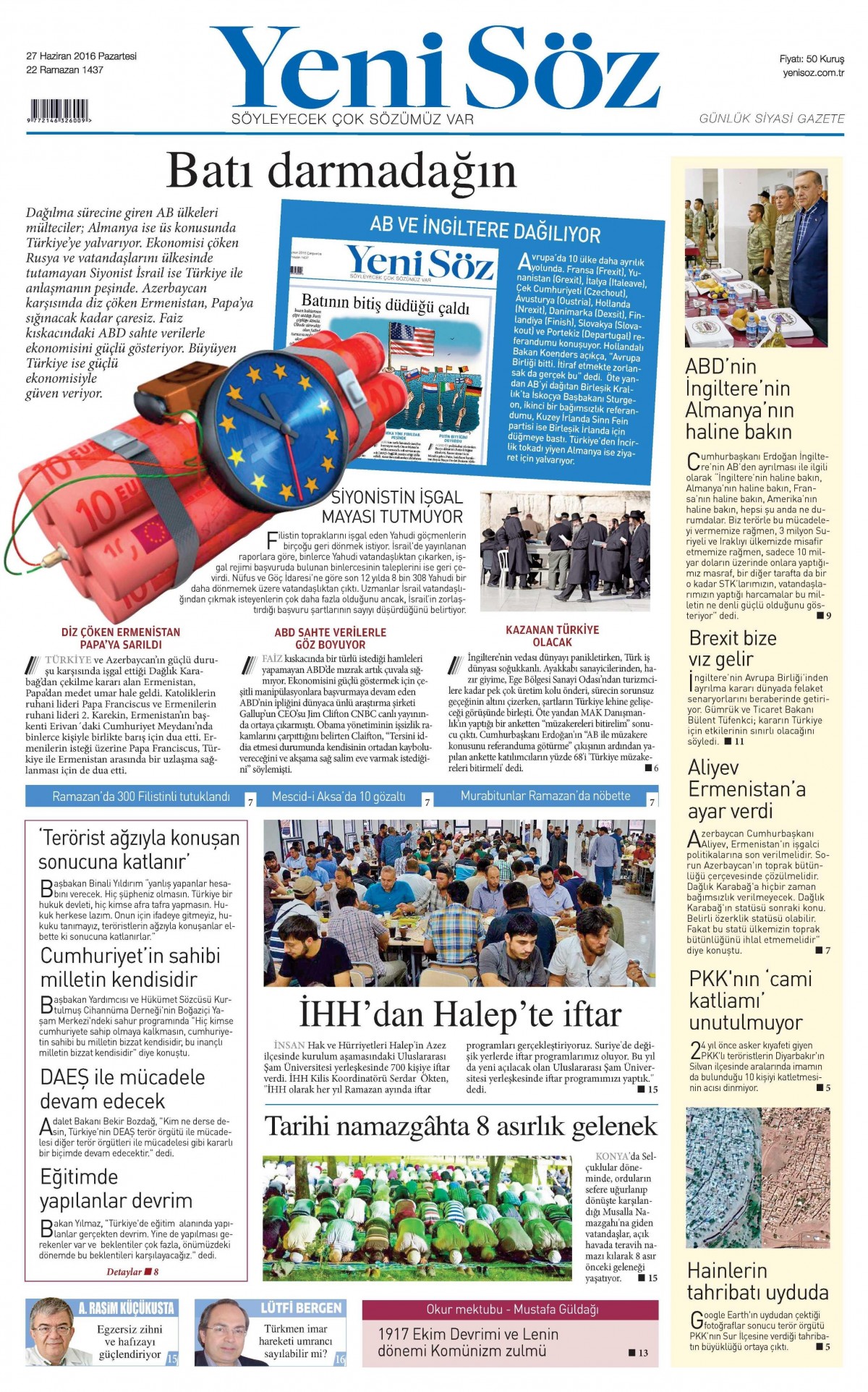 27 Haziran 2016 gazete manşetleri - 739