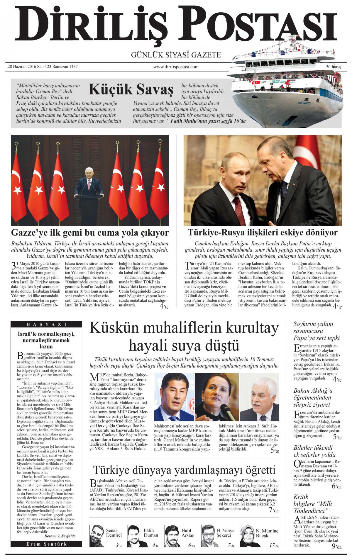 28 Haziran 2016 gazete manşetleri - 850