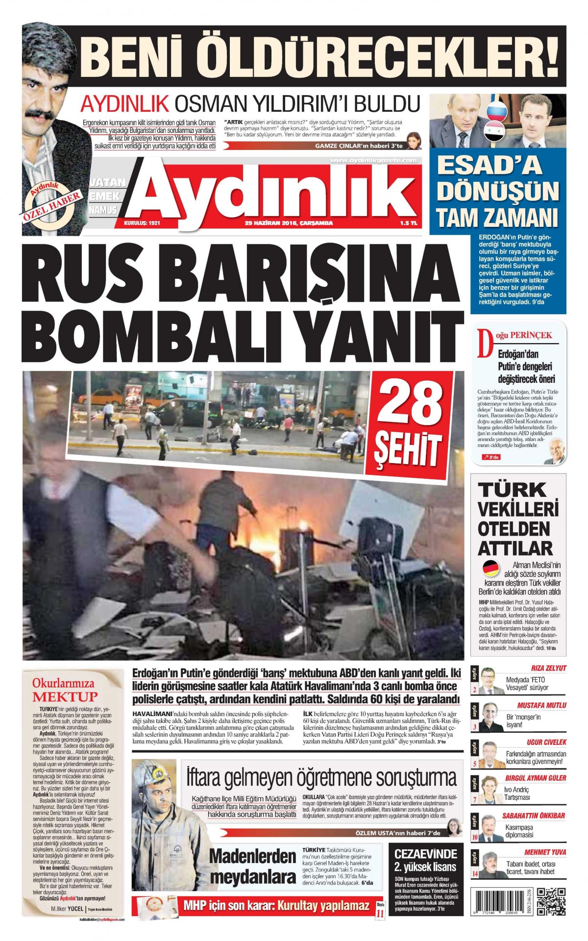 29 Haziran 2016 gazete manşetleri - 577