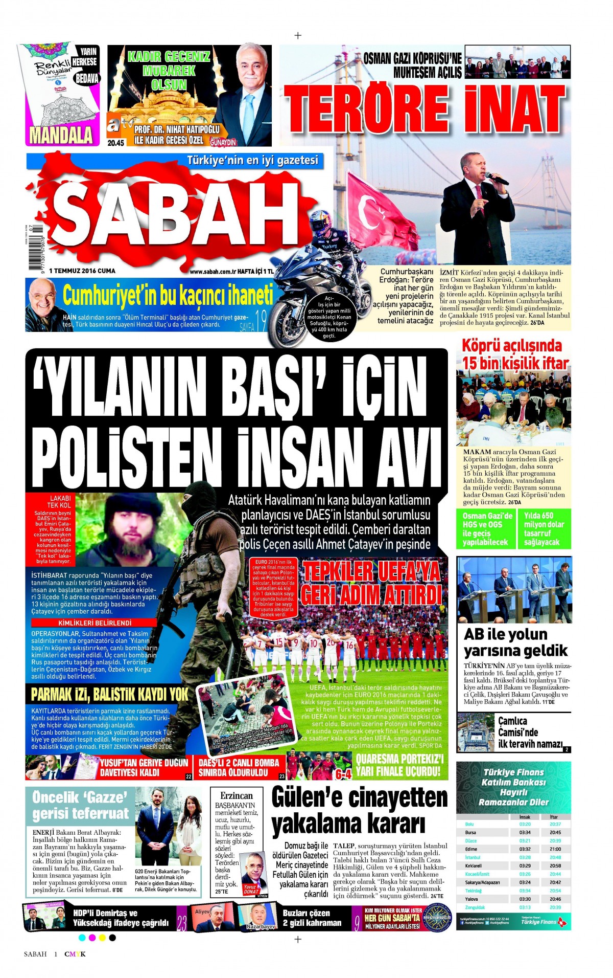 1 Temmuz 2016 gazete manşetleri - 859