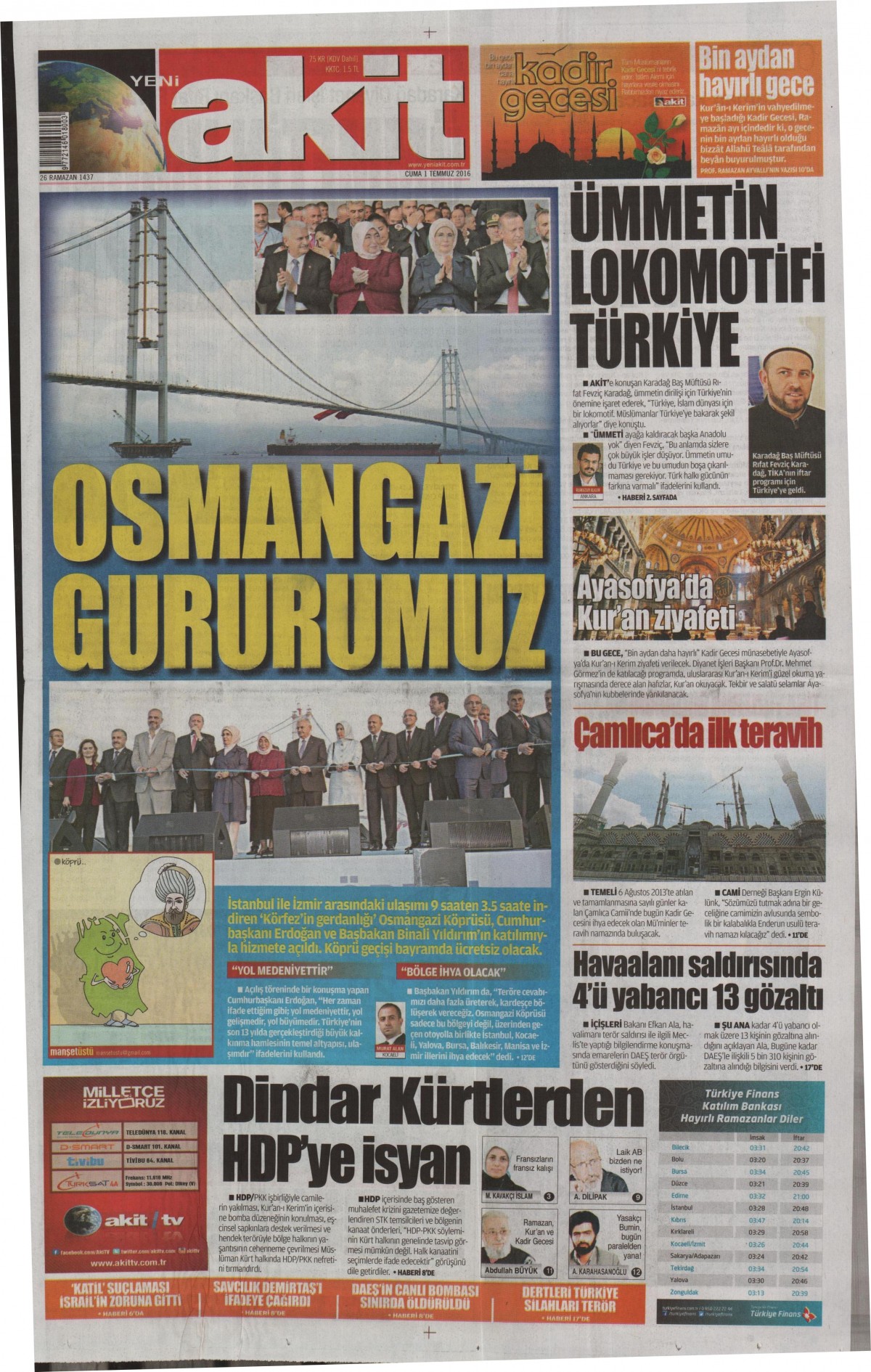 1 Temmuz 2016 gazete manşetleri - 592