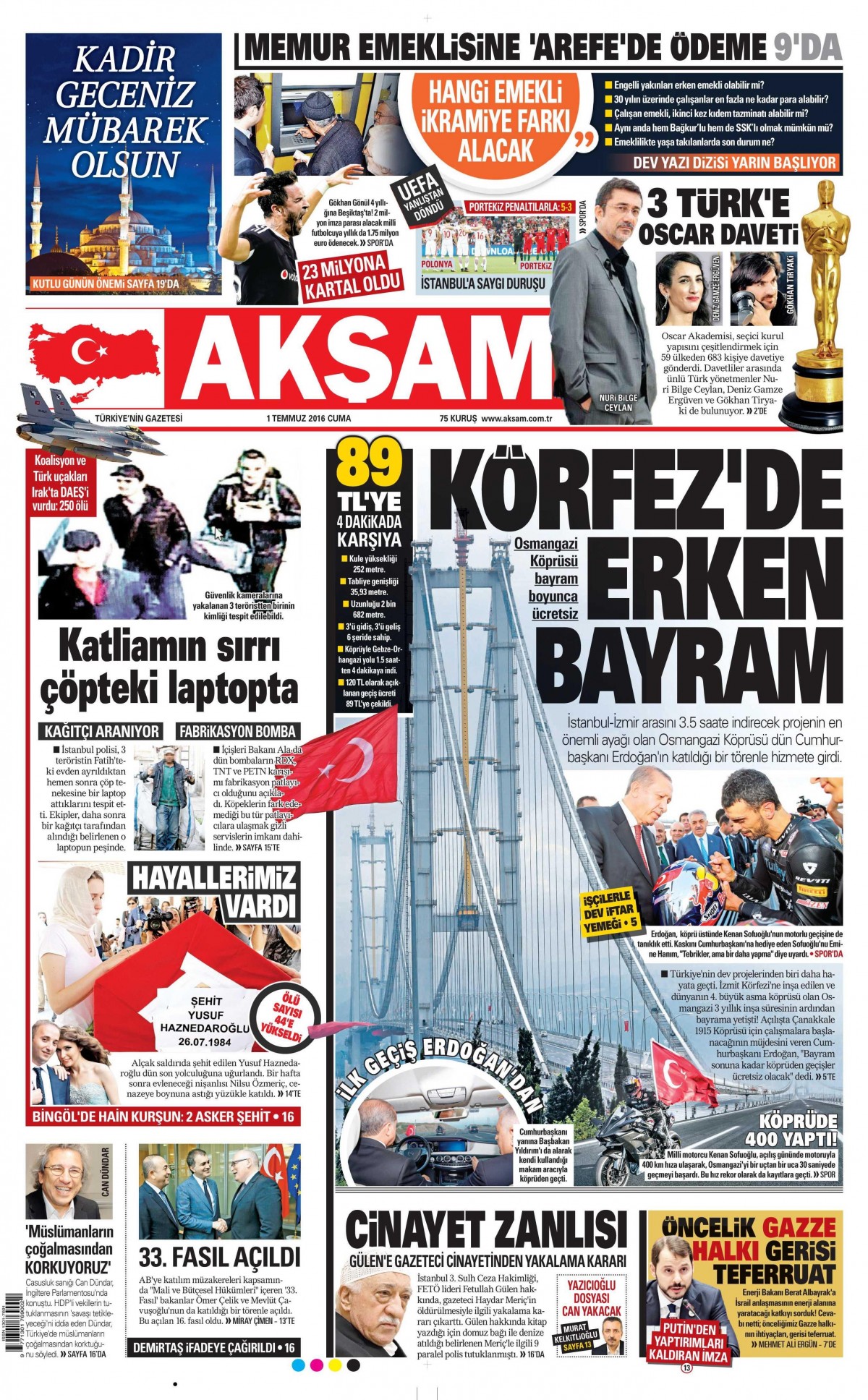 1 Temmuz 2016 gazete manşetleri - 906