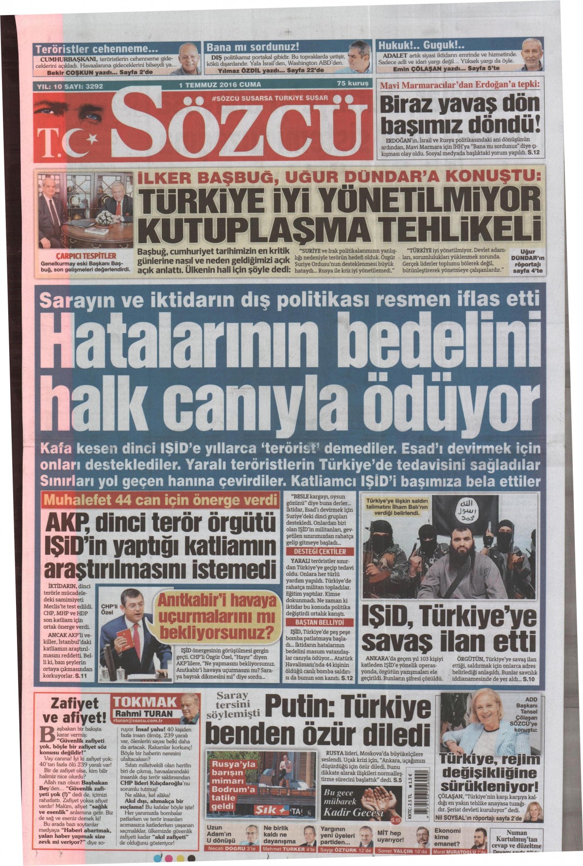 1 Temmuz 2016 gazete manşetleri - 649