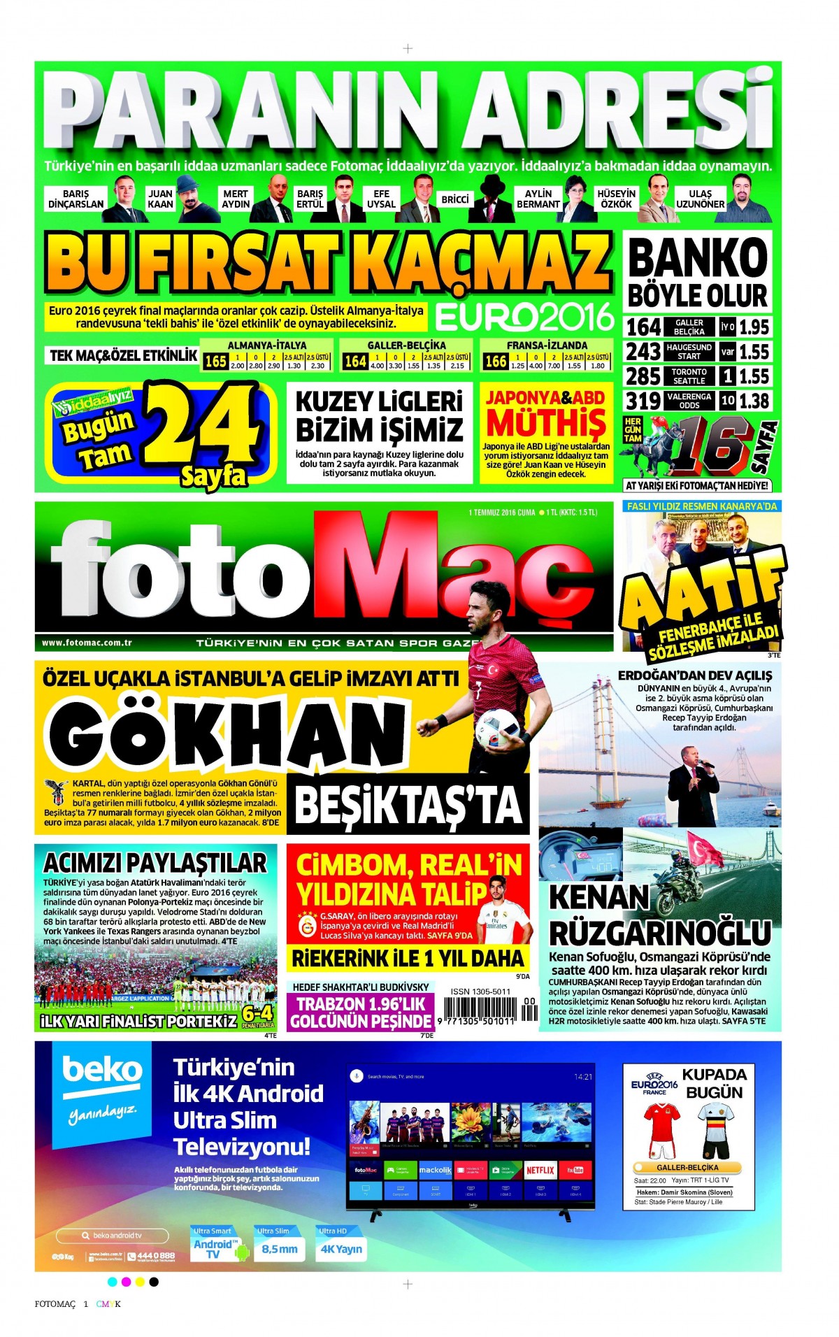 1 Temmuz 2016 gazete manşetleri - 851