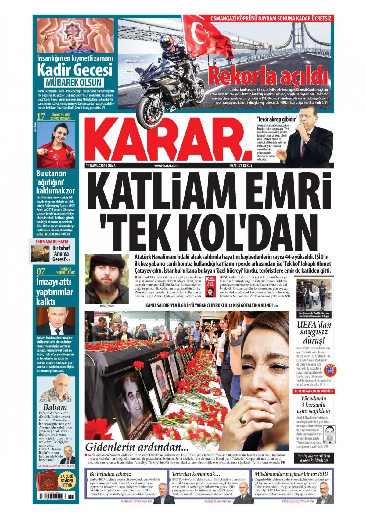 1 Temmuz 2016 gazete manşetleri - 620