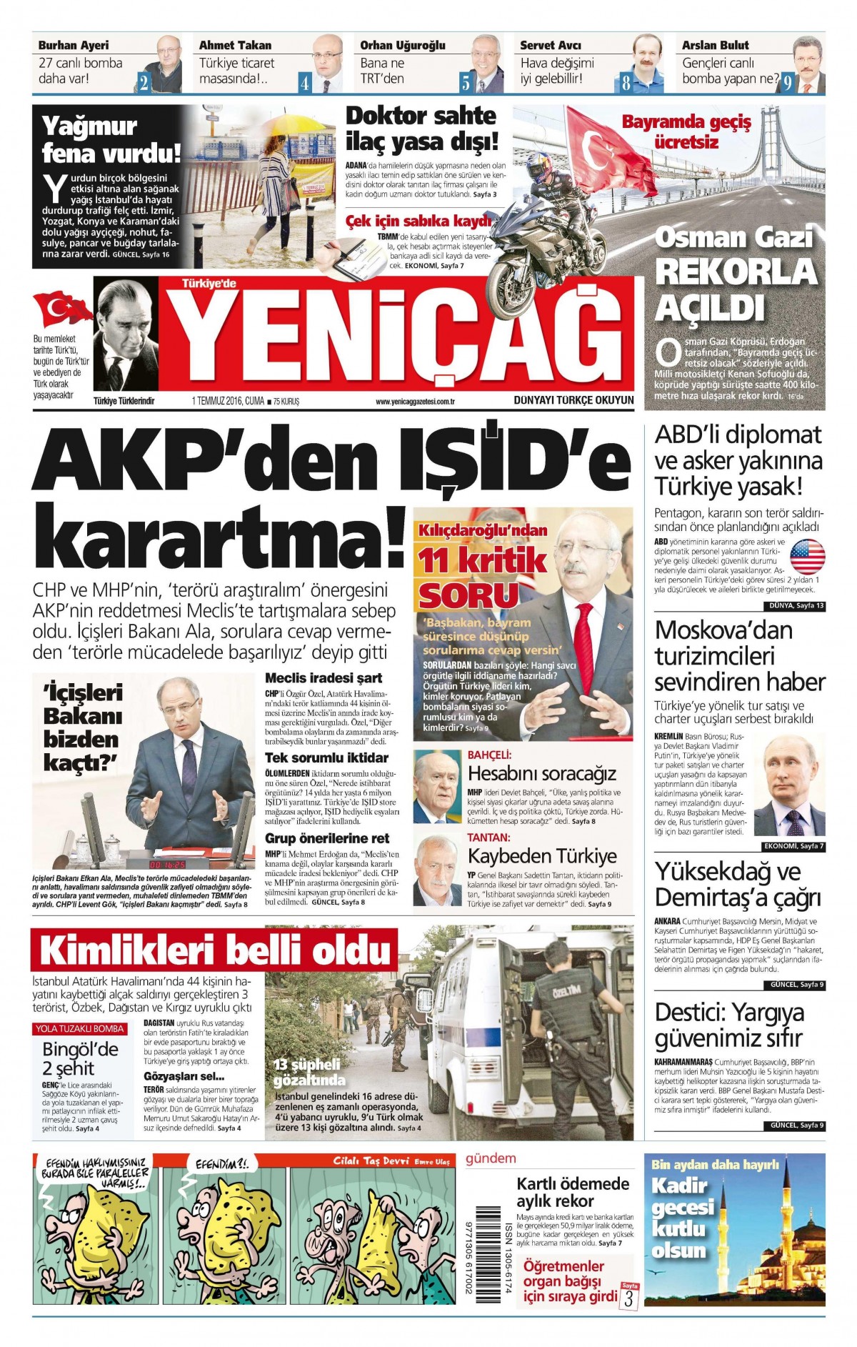1 Temmuz 2016 gazete manşetleri - 905