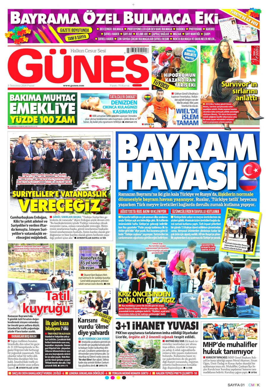 3 Temmuz 2016 gazete manşetleri - 863
