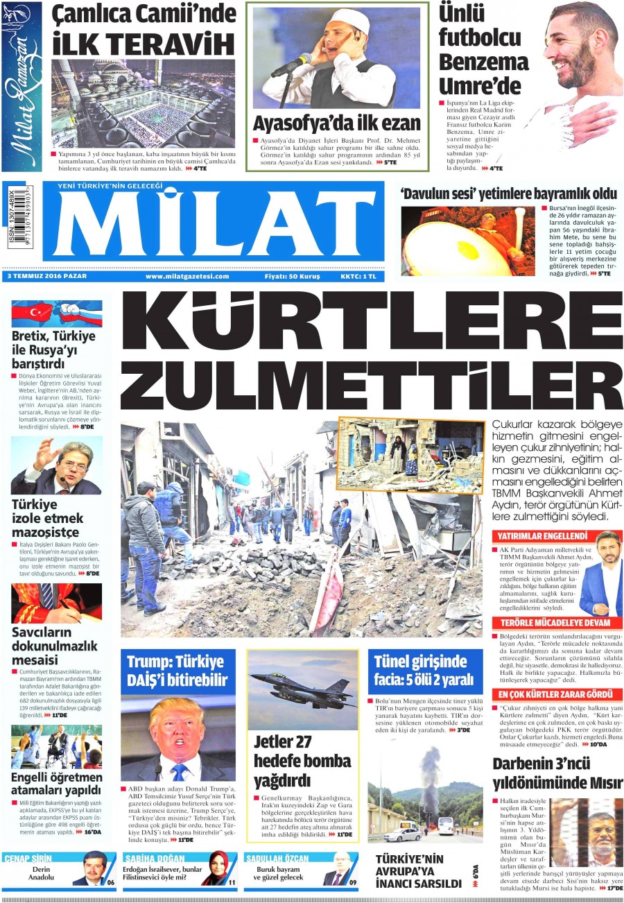 3 Temmuz 2016 gazete manşetleri - 615