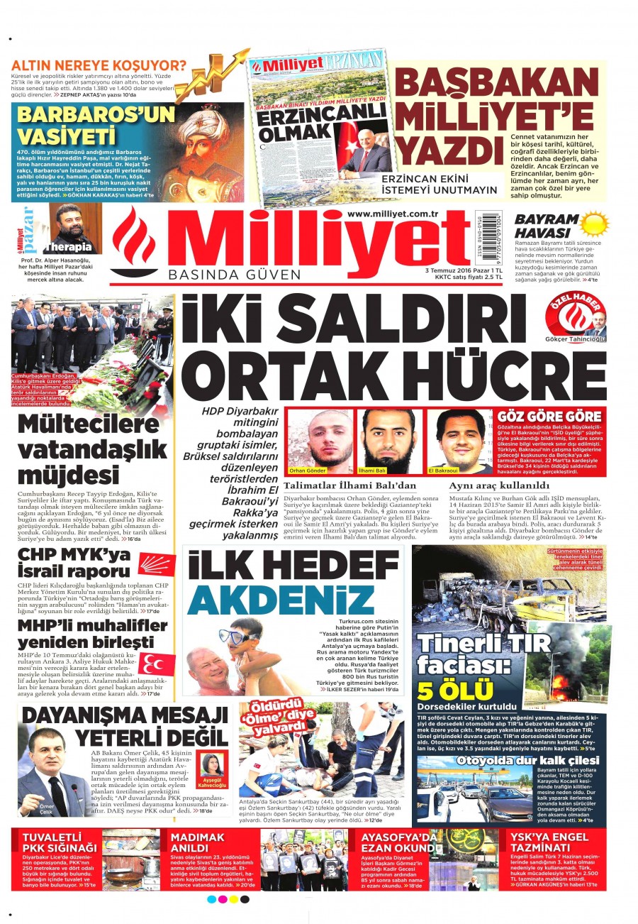 3 Temmuz 2016 gazete manşetleri - 944
